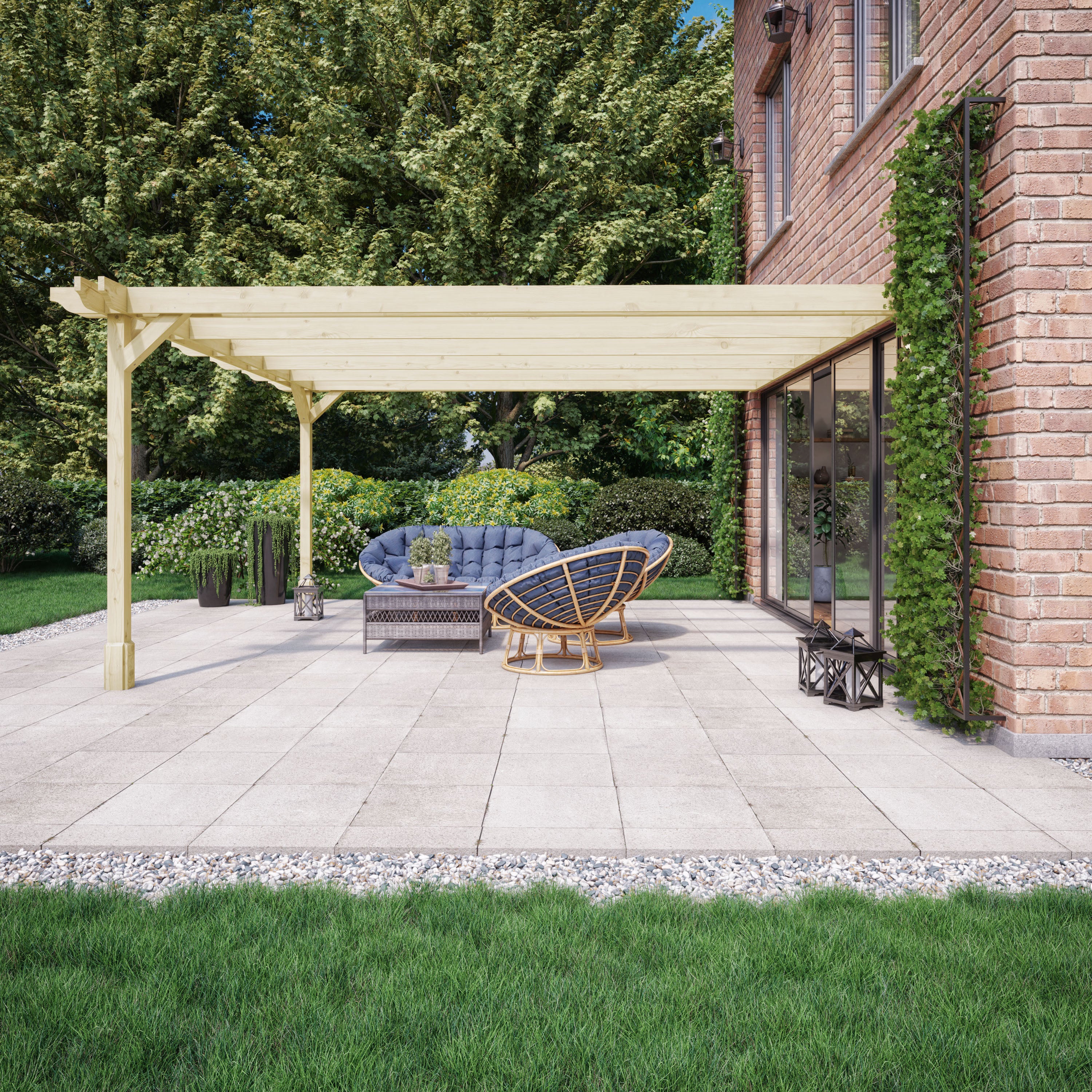 Wall Mounted Double Premium Pergola - Light Green - 1.8m Depth x 2.4m Length