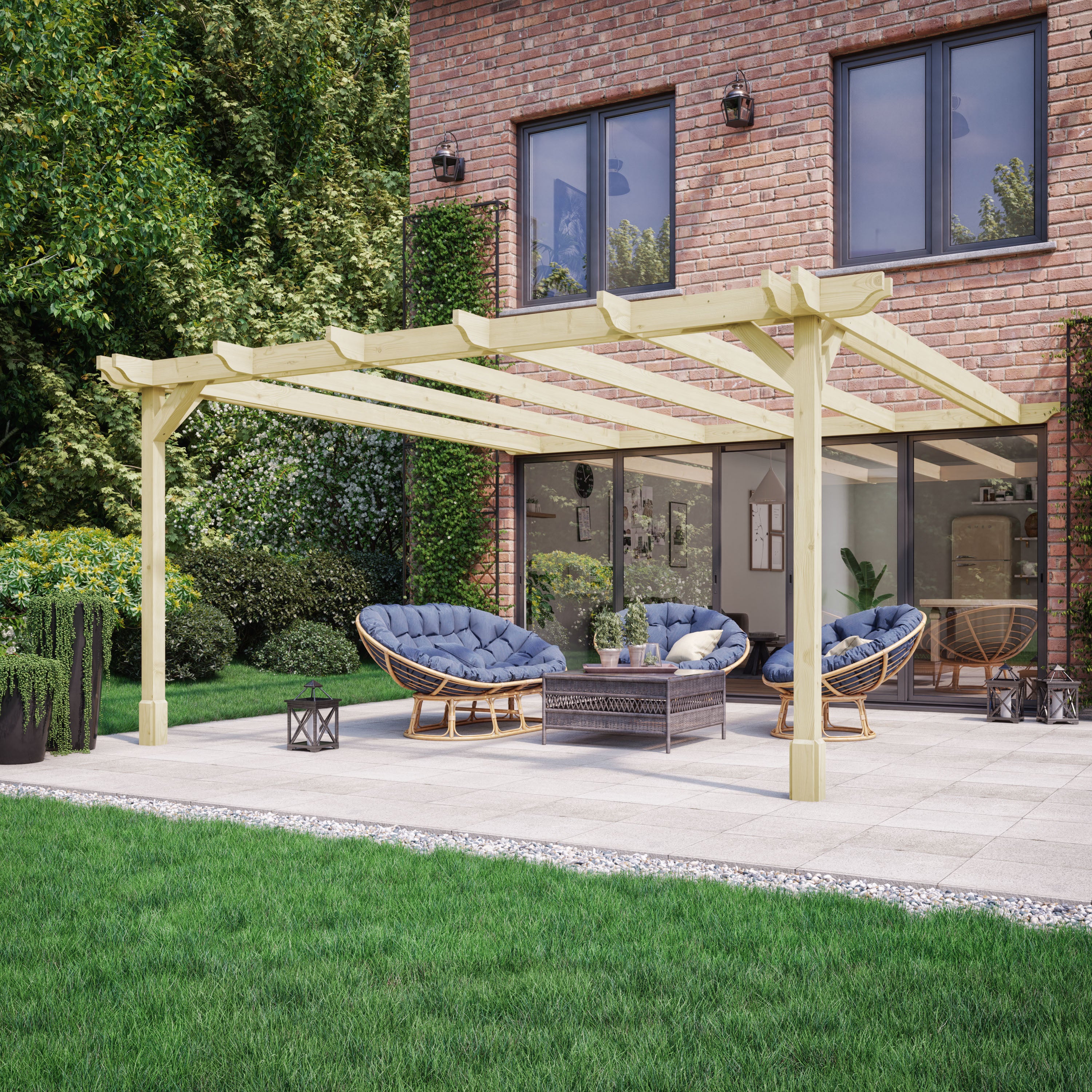 Wall Mounted Double Premium Pergola - Light Green - 2.4m Depth x 3m Length