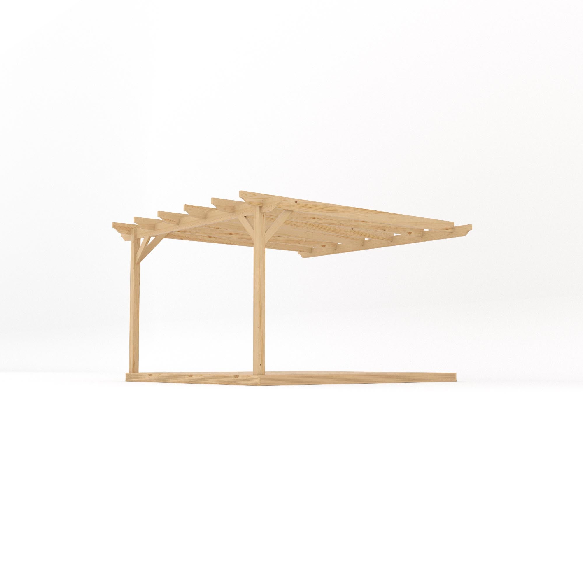 Wall Mounted Garden Pergola with Decking - Light Green - 3.6m Depth x 3.6m Length