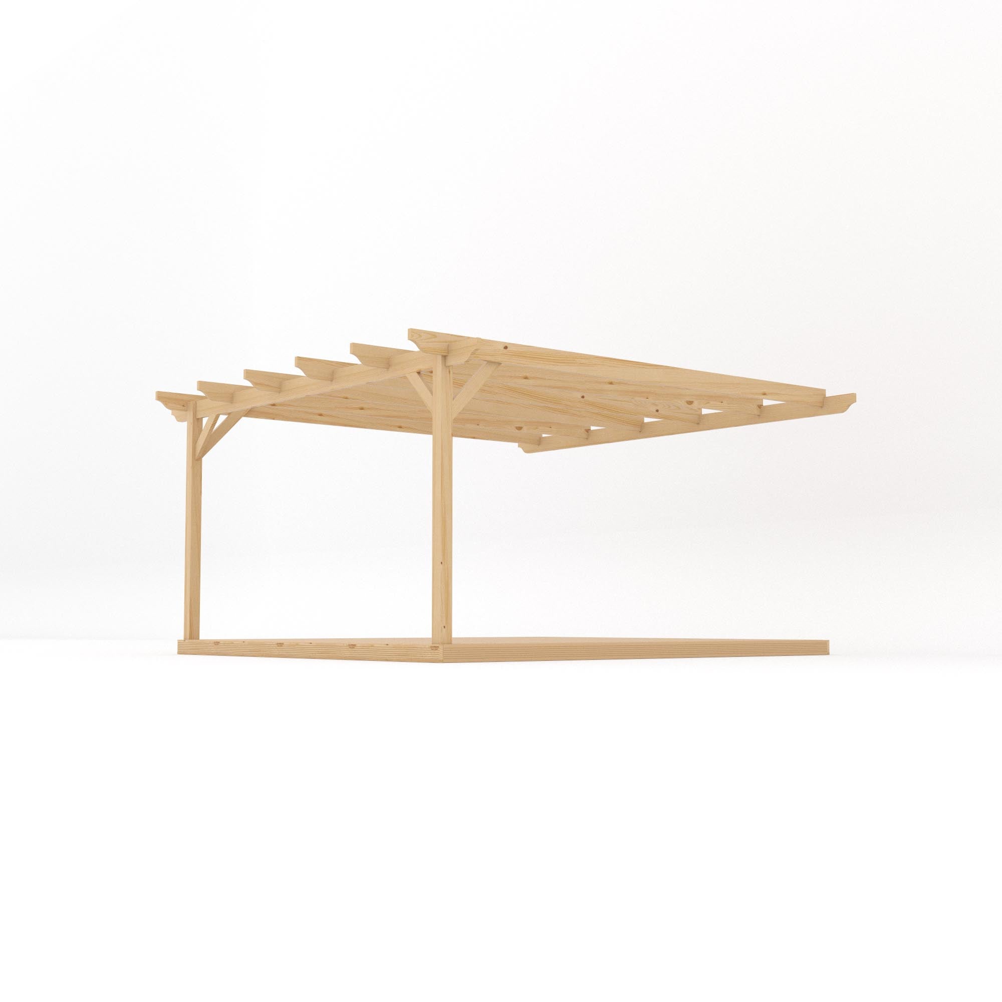 Wall Mounted Garden Pergola with Decking - Light Green - 4.2m Depth x 4.2m Length