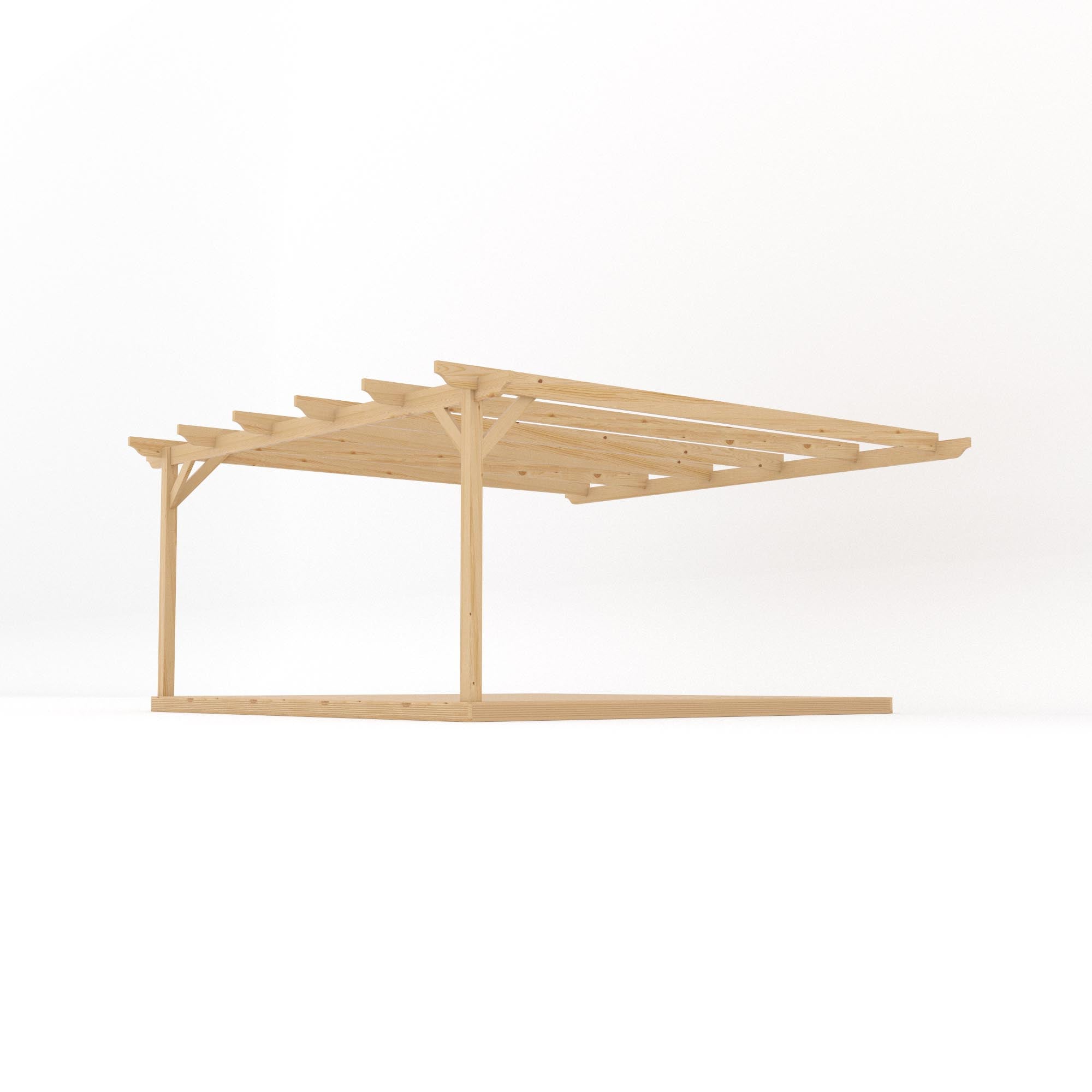 Wall Mounted Garden Pergola with Decking - Light Green - 4.8m Depth x 4.8m Length
