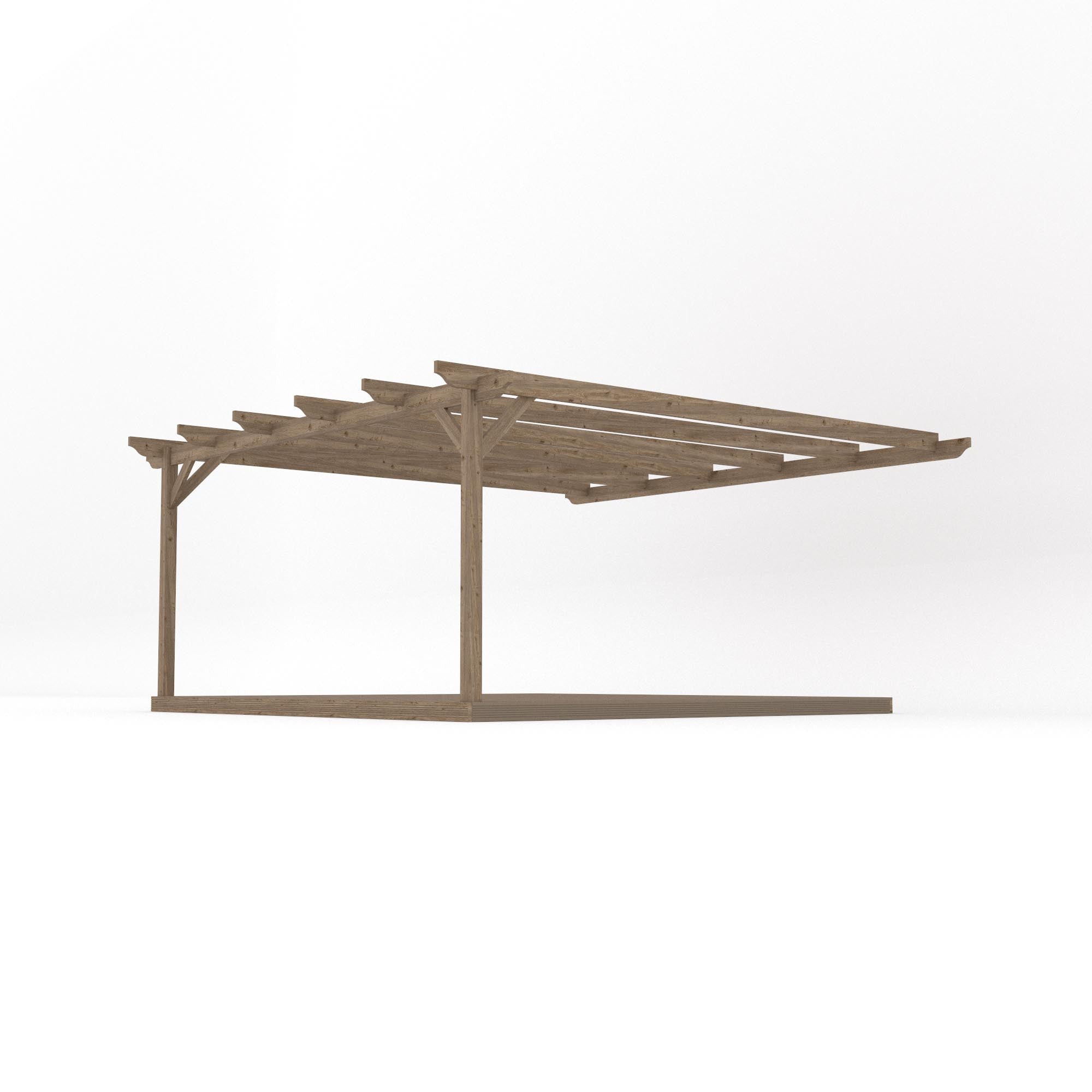 Wall Mounted Garden Pergola with Decking - Rustic Brown - 4.8m Depth x 4.8m Length