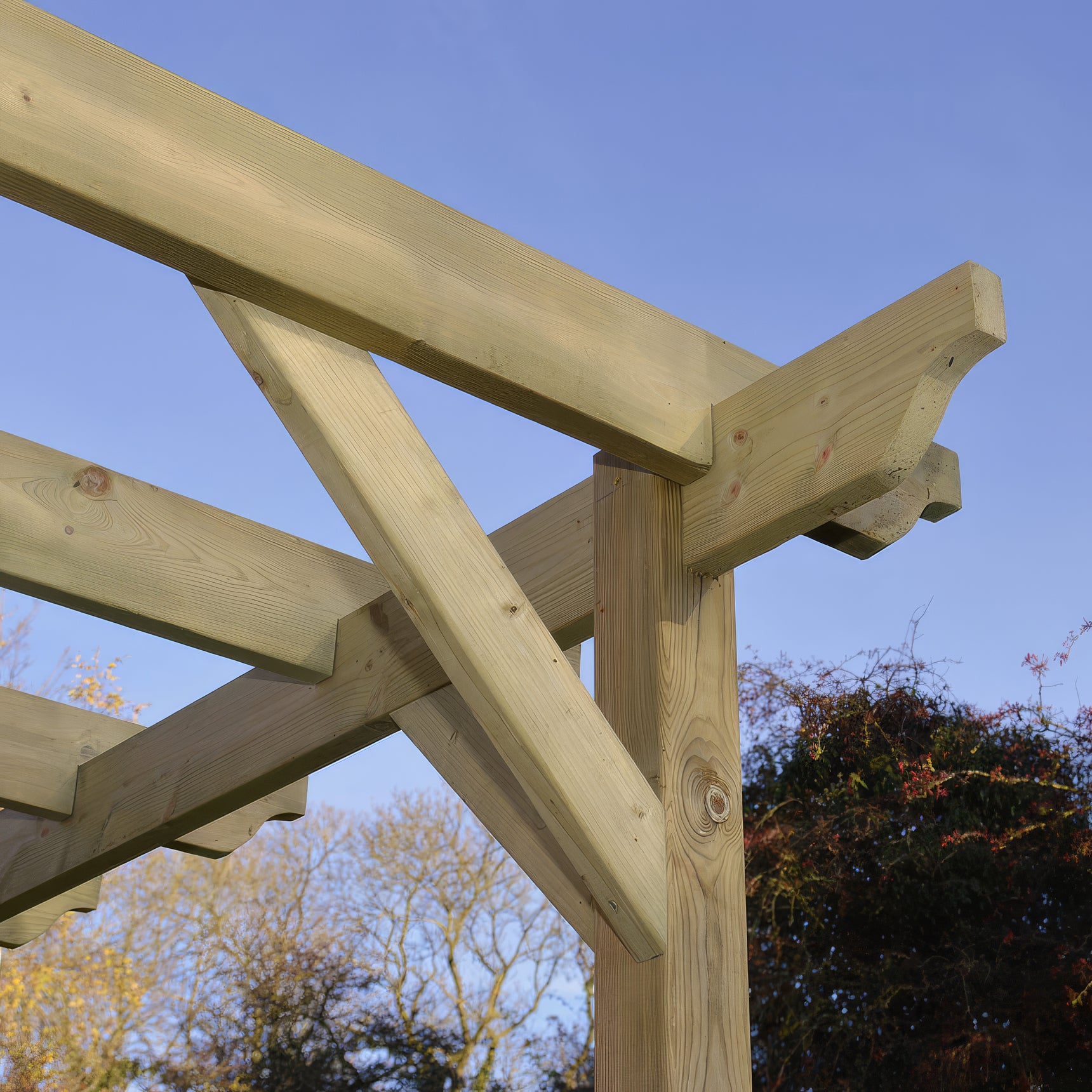 Wall Mounted Garden Pergola - Light Green - 4.8m Depth x 4.8m Length - Clearance Grade