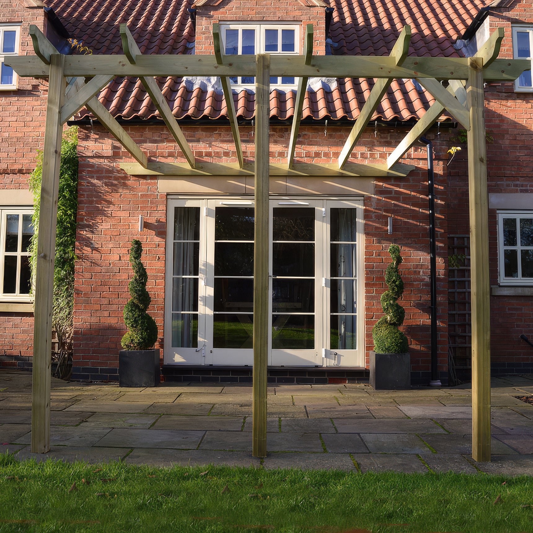 Wall Mounted Garden Pergola - Light Green - 1.8m Depth x 4.2m Length