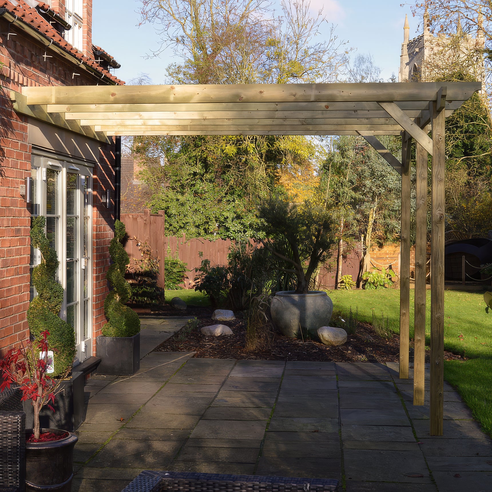 Wall Mounted Garden Pergola - Light Green - 1.8m Depth x 4.2m Length