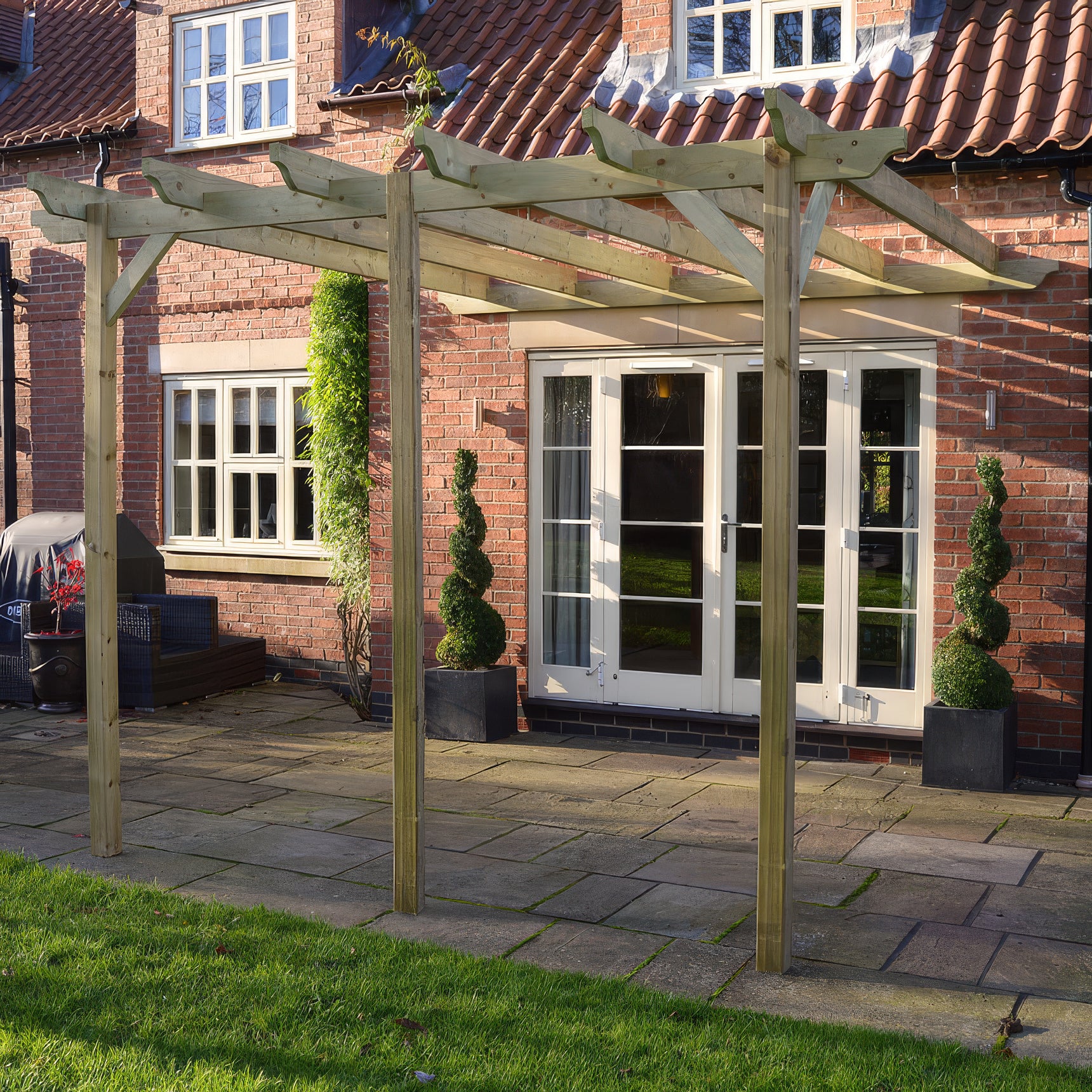 Wall Mounted Garden Pergola - Light Green - 1.8m Depth x 4.2m Length