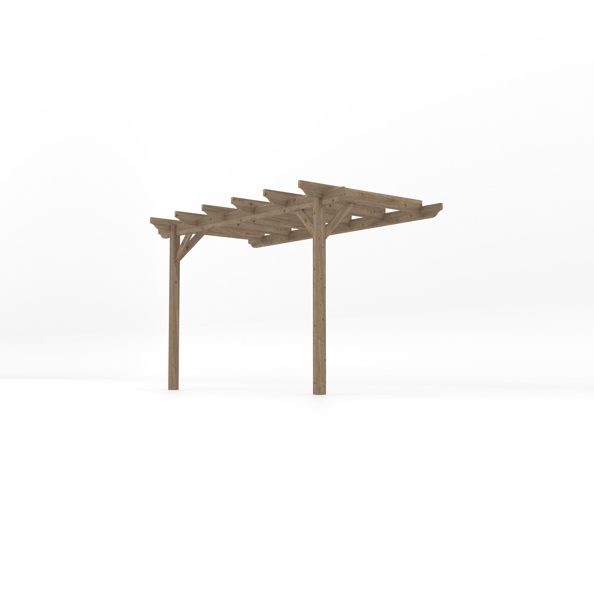 Wall Mounted Garden Pergola - Rustic Brown - 1.8m Depth x 3.6m Length