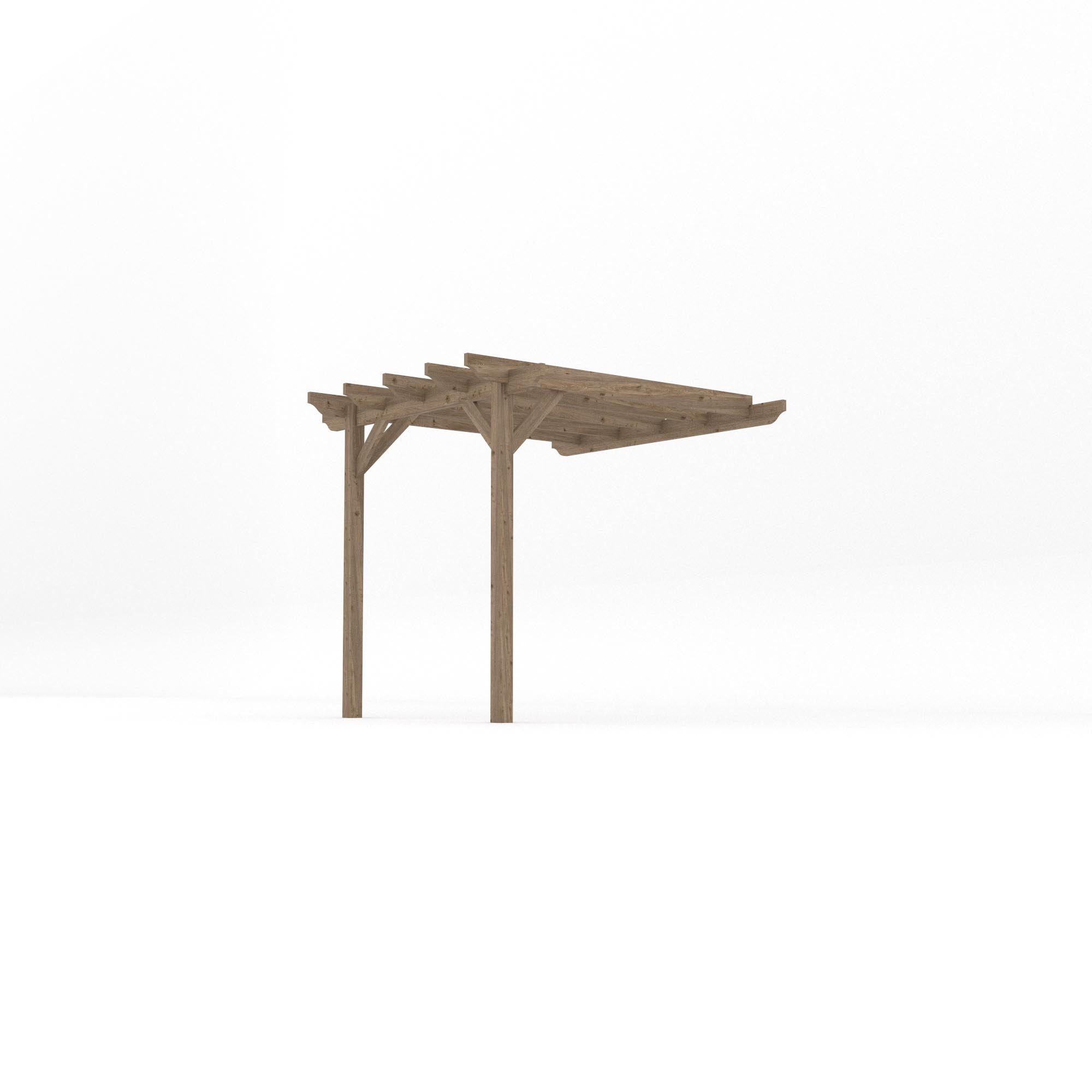 Wall Mounted Garden Pergola - Rustic Brown - 2.4m Depth x 2.4m Length - Clearance Grade