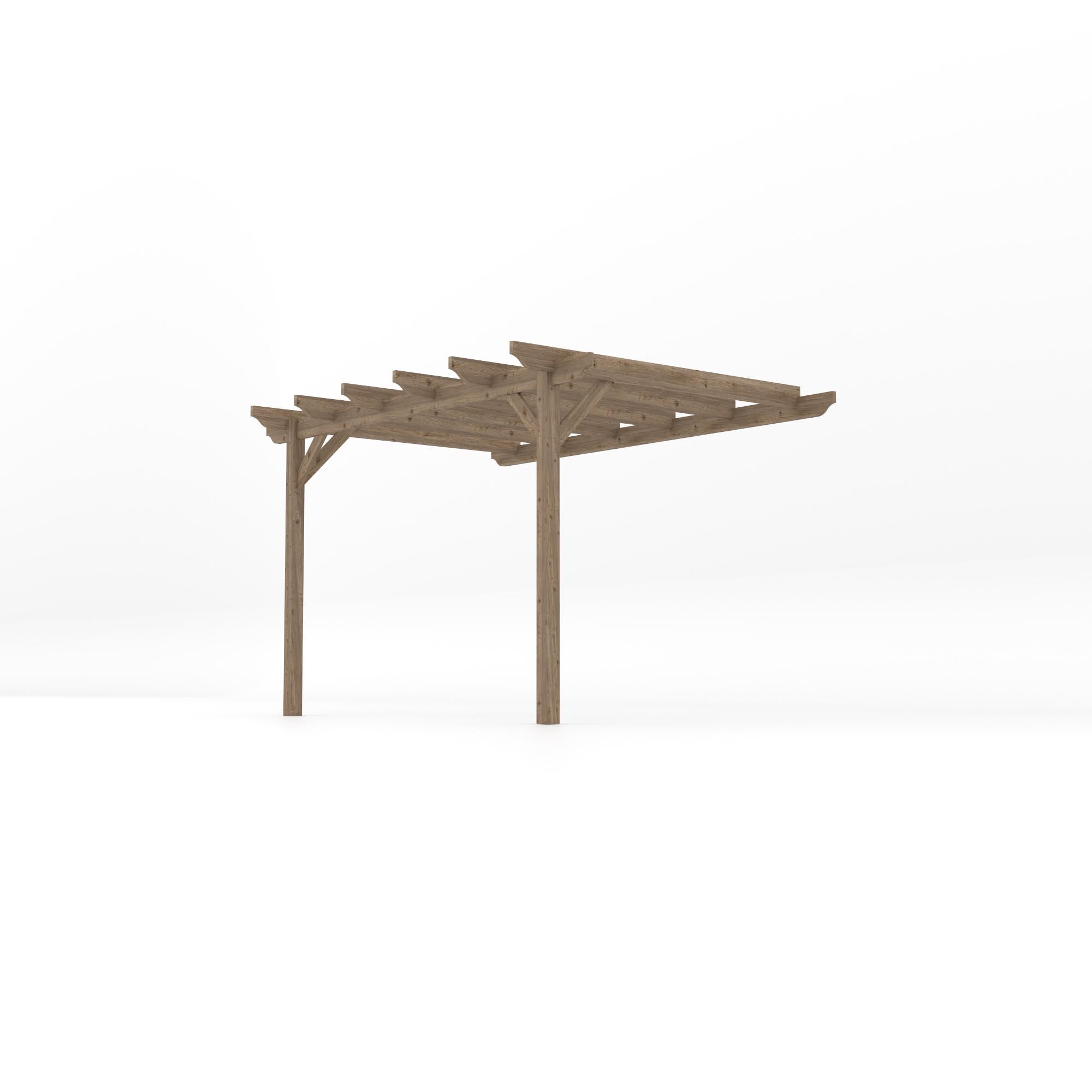 Wall Mounted Garden Pergola - Rustic Brown - 2.4m Depth x 3.6m Length
