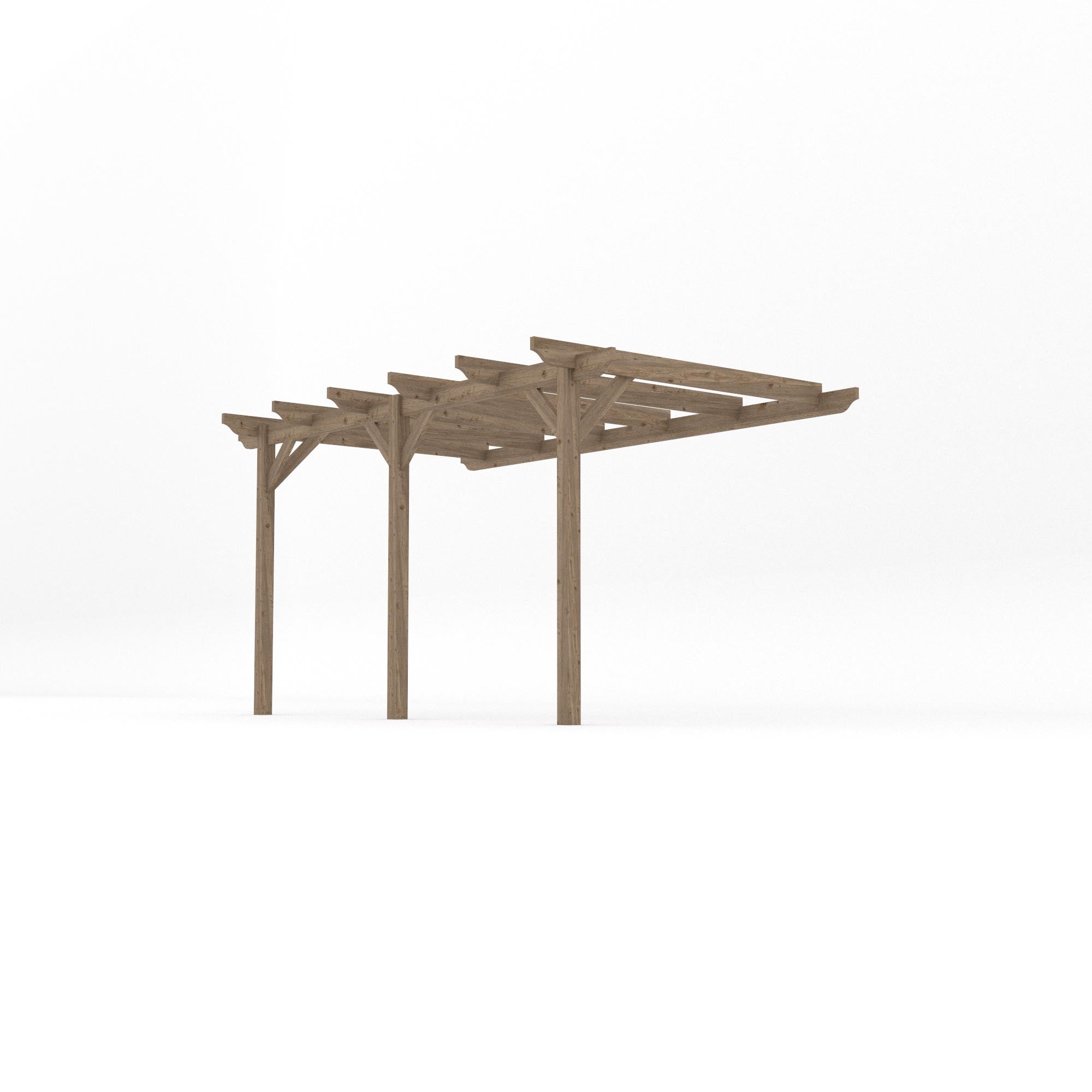 Wall Mounted Garden Pergola - Rustic Brown - 1.8m Depth x 4.2m Length