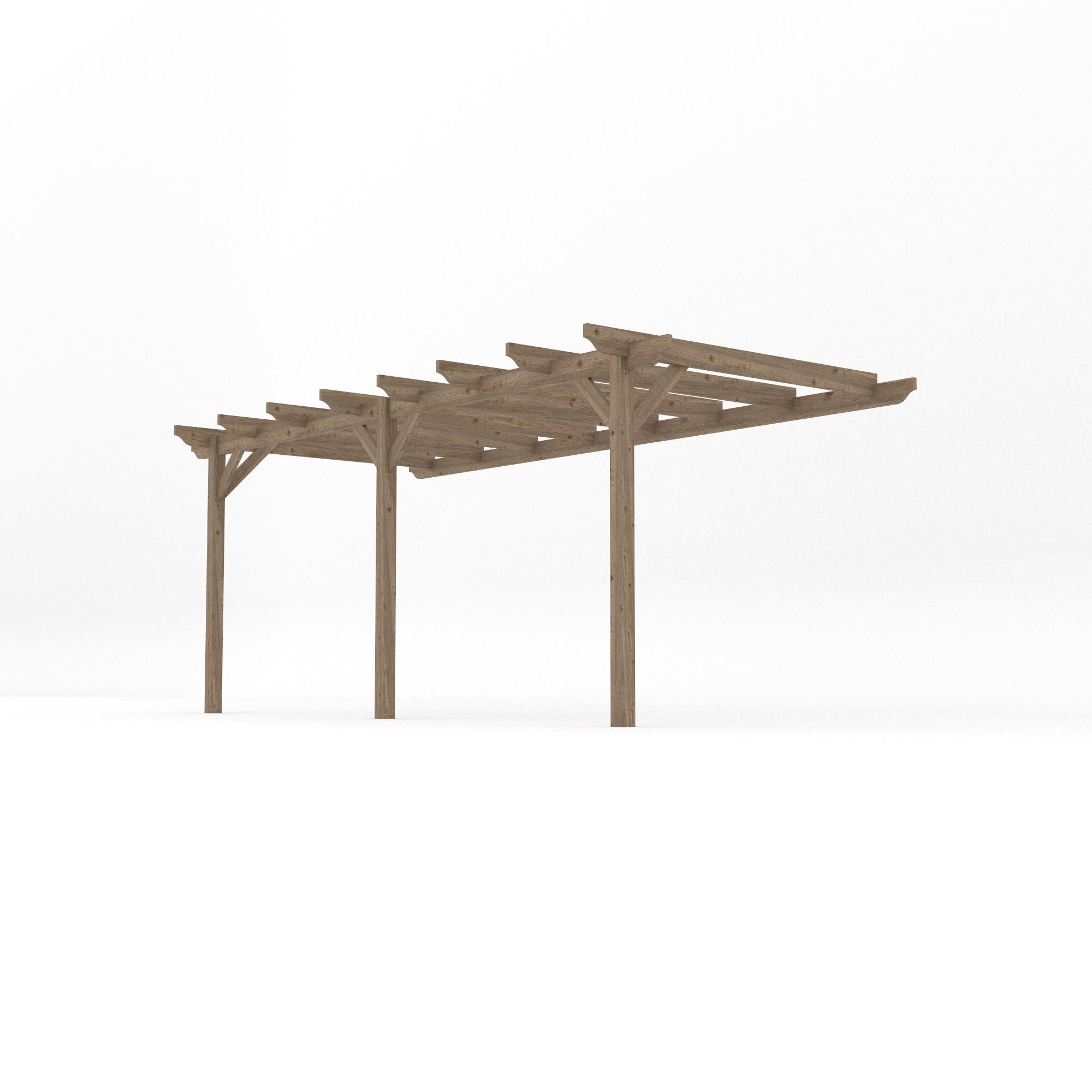 Wall Mounted Garden Pergola - Rustic Brown - 4.8m Depth x 5.4m Length
