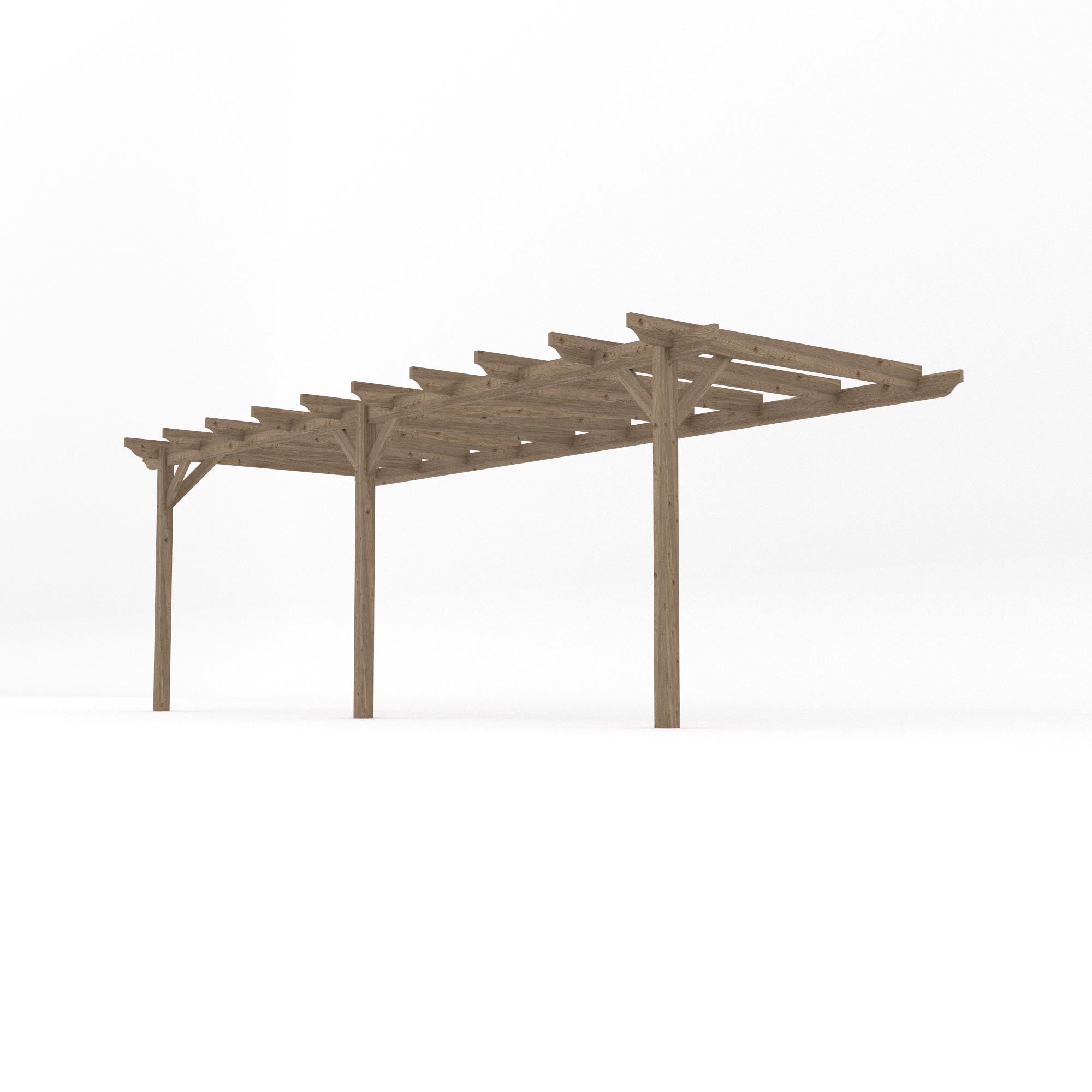 Wall Mounted Garden Pergola - Rustic Brown - 4.8m Depth x 6.6m Length