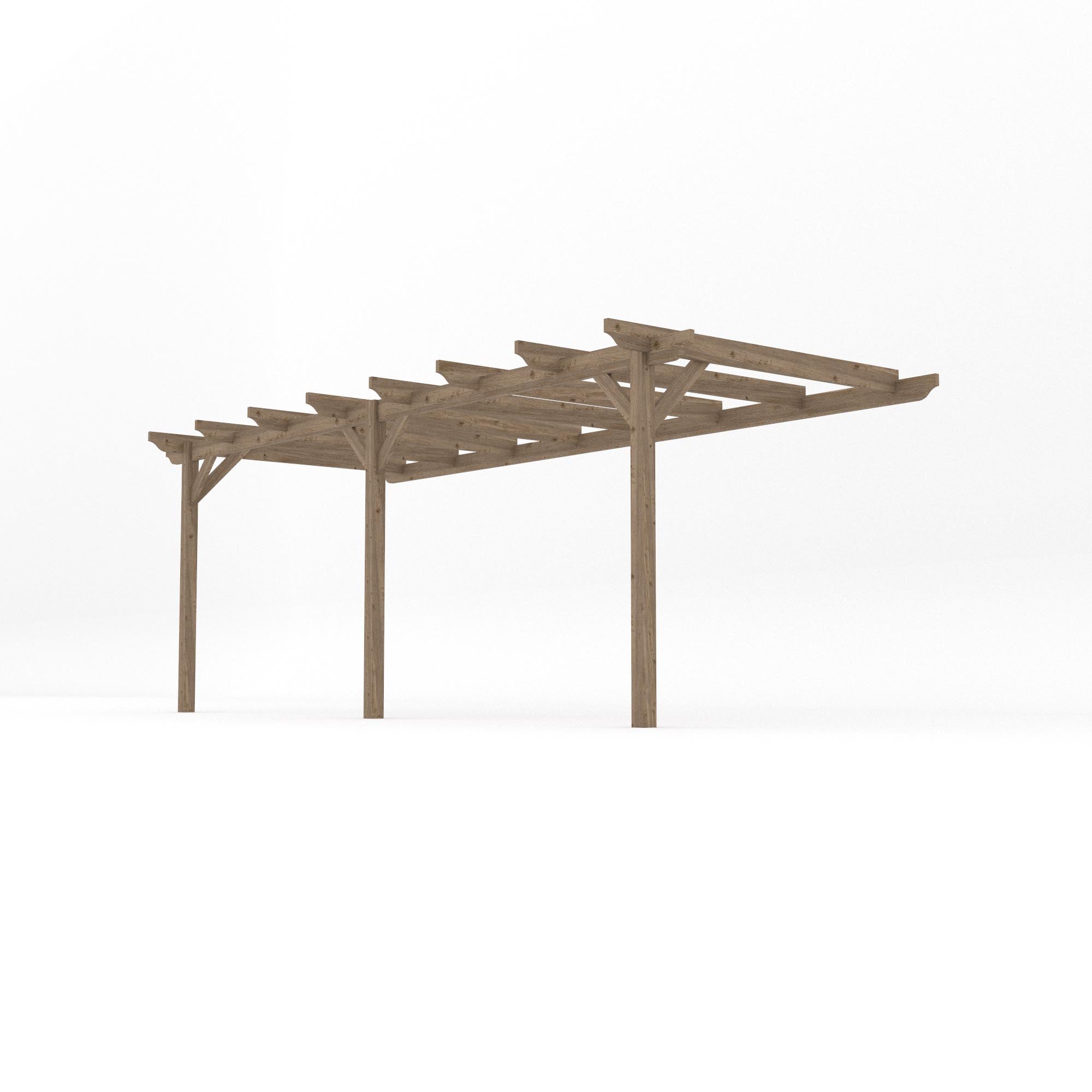 Wall Mounted Garden Pergola - Rustic Brown - 4.8m Depth x 6m Length