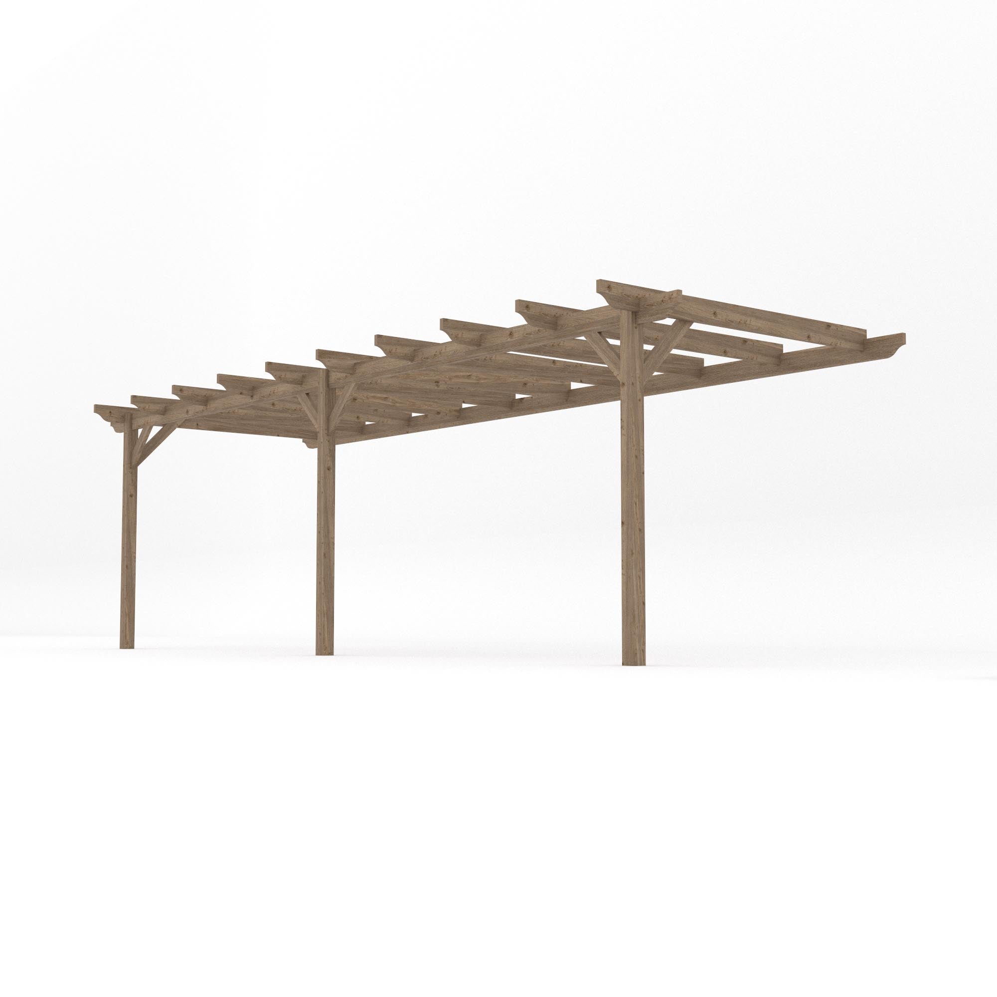 Wall Mounted Garden Pergola - Rustic Brown - 4.8m Depth x 7.2m Length
