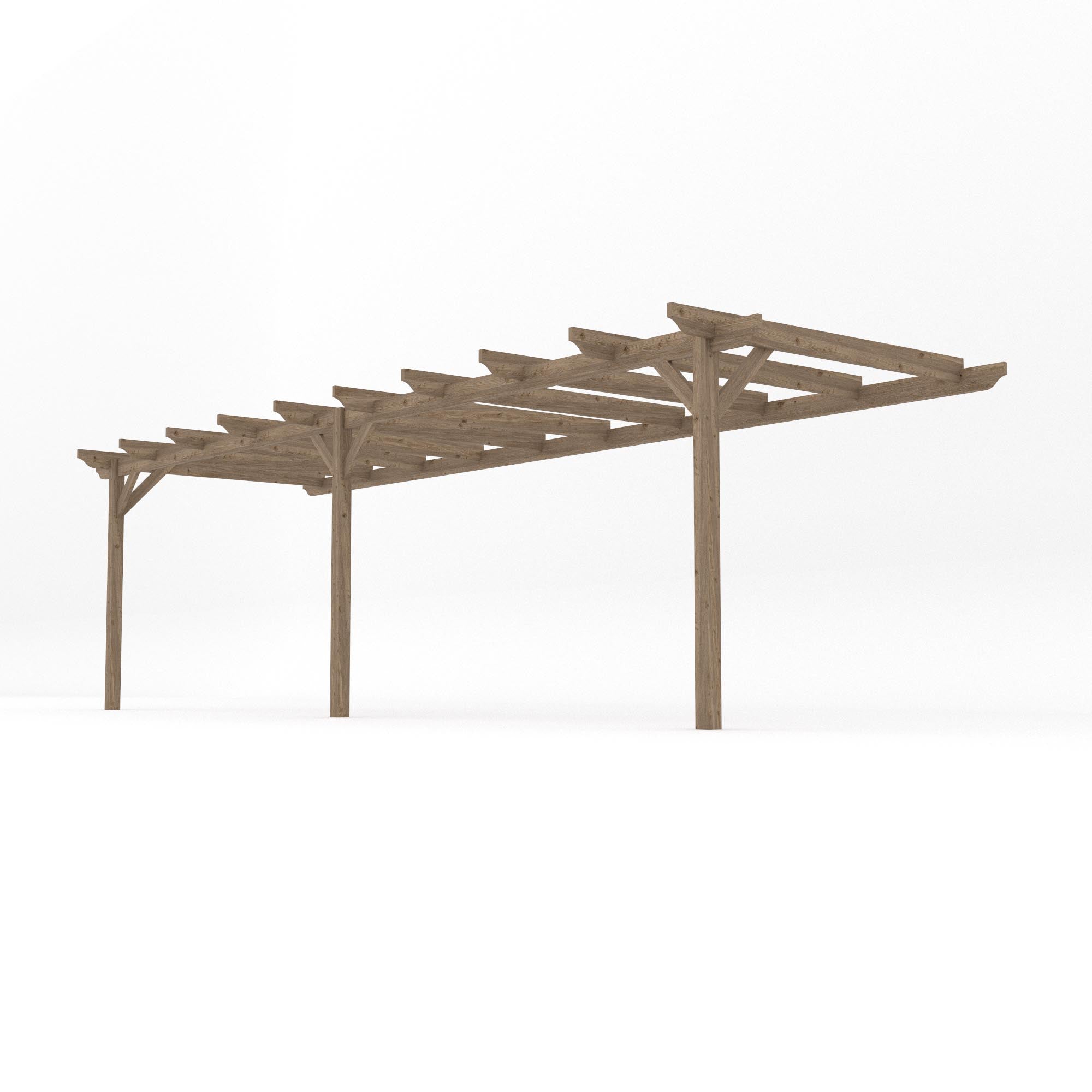 Wall Mounted Garden Pergola - Rustic Brown - 3m Depth x 7.8m Length