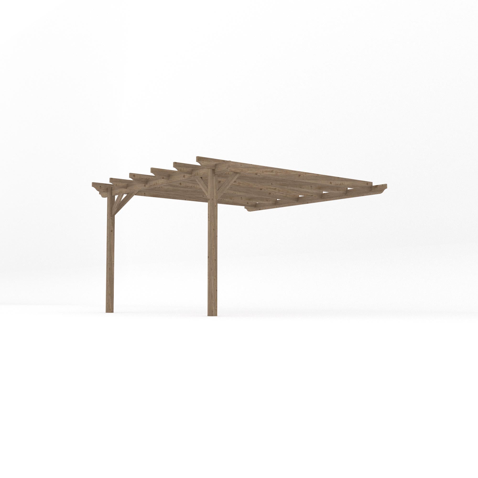 Wall Mounted Garden Pergola - Rustic Brown - 3.6m Depth x 3.6m Length - Clearance Grade