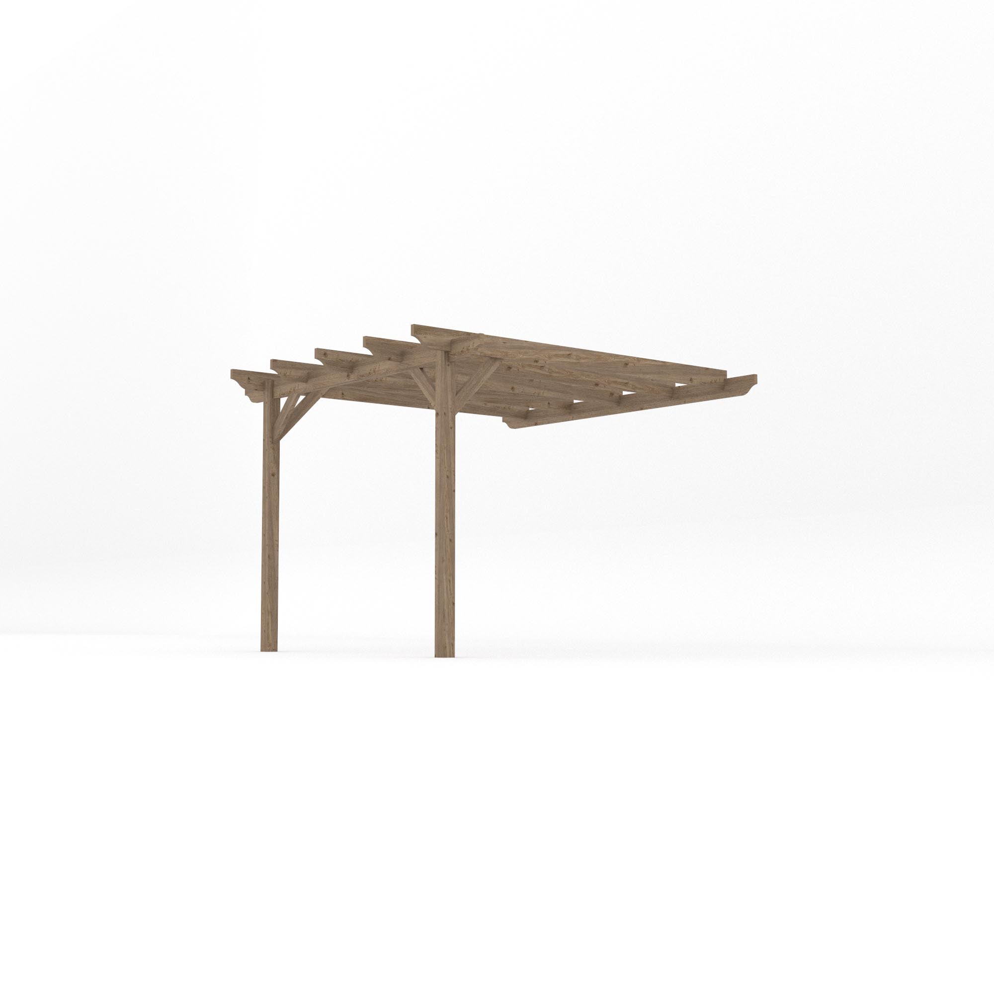 Wall Mounted Garden Pergola - Rustic Brown - 3m Depth x 3m Length - Clearance Grade