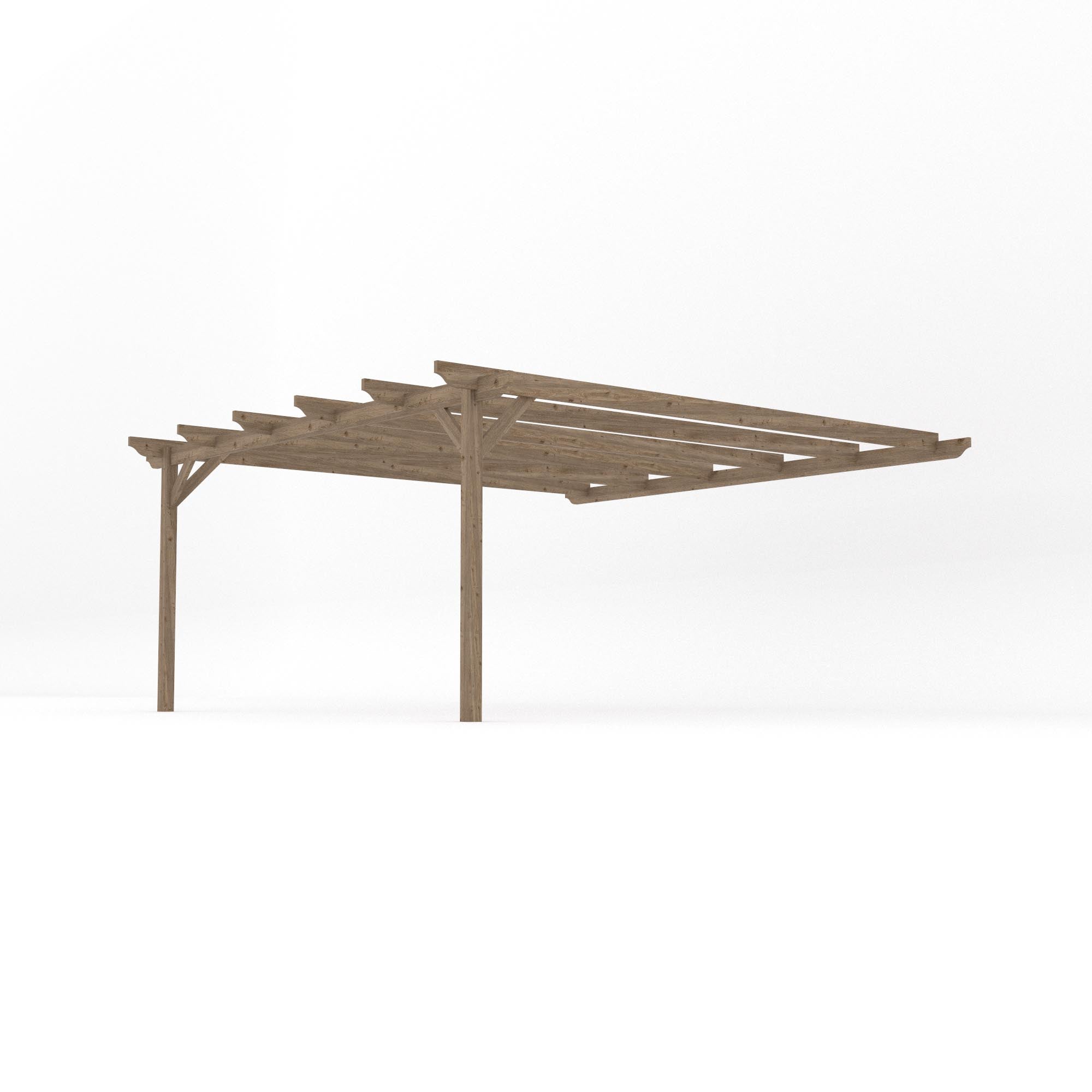 Wall Mounted Garden Pergola - Rustic Brown - 4.8m Depth x 4.8m Length - Clearance Grade