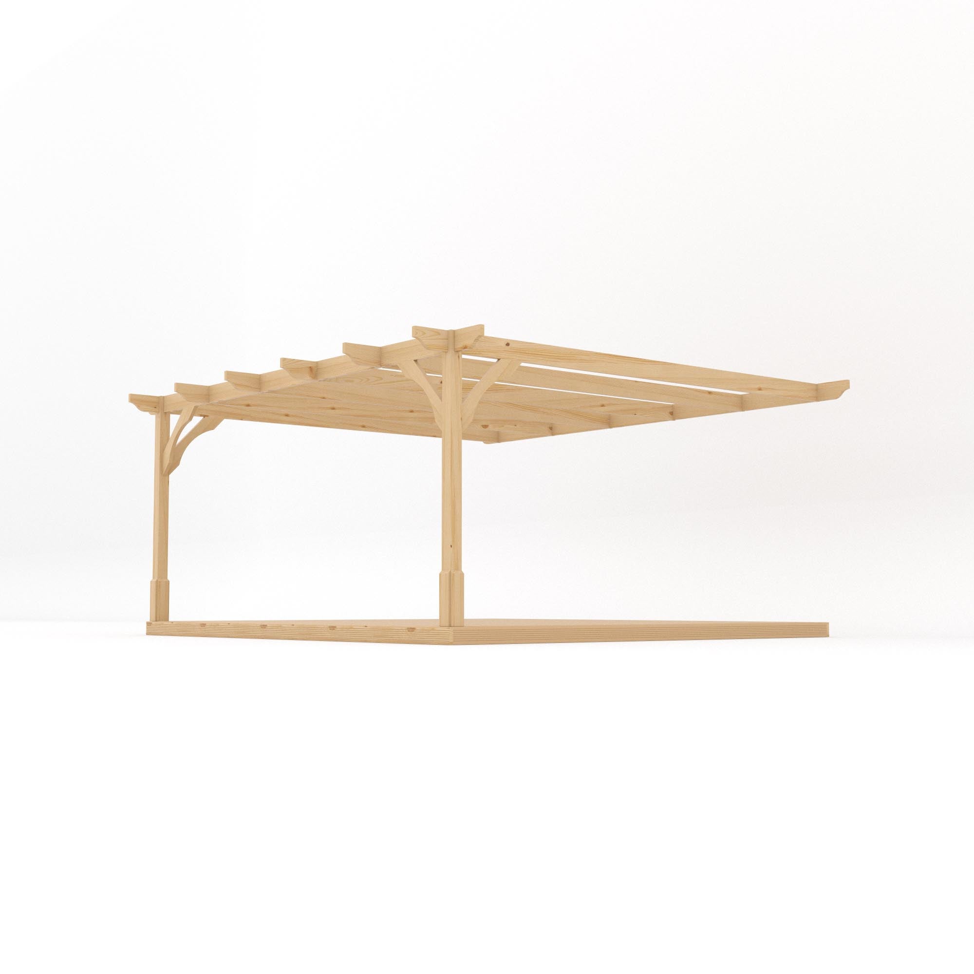 Wall Mounted Premium Pergola with Decking - Light Green - 4.8m Depth x 4.8m Length