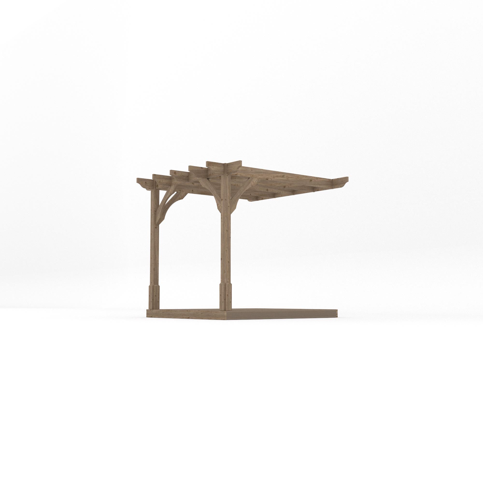 Wall Mounted Premium Pergola with Decking - Rustic Brown - 2.4m Depth x 2.4m Length