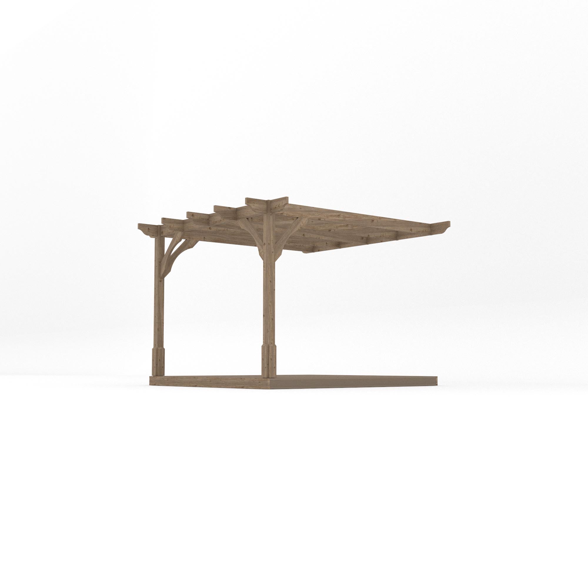 Wall Mounted Premium Pergola with Decking - Rustic Brown - 3m Depth x 3m Length