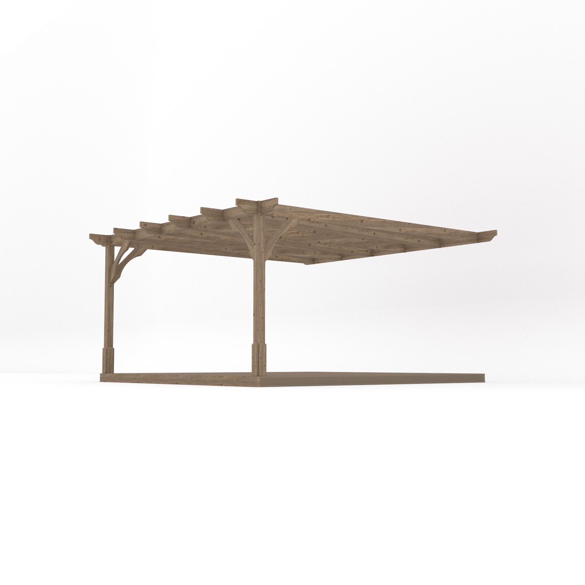 Wall Mounted Premium Pergola with Decking - Rustic Brown - 4.2m Depth x 4.2m Length