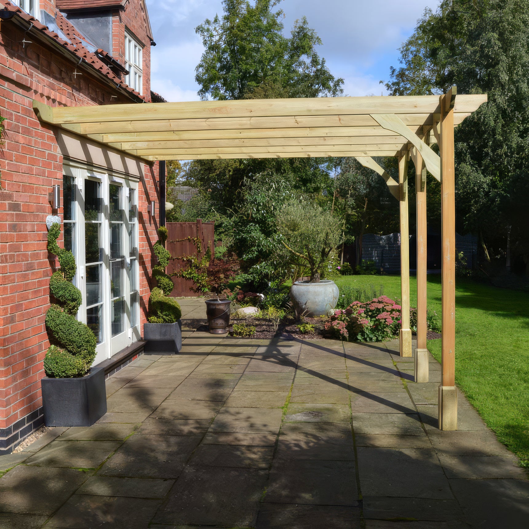 Wall Mounted Premium Pergola - Light Green - 3m Depth x 5.4m Length