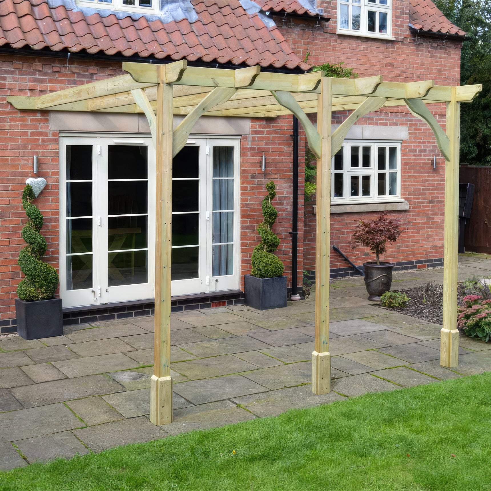 Wall Mounted Premium Pergola - Light Green - 3m Depth x 5.4m Length