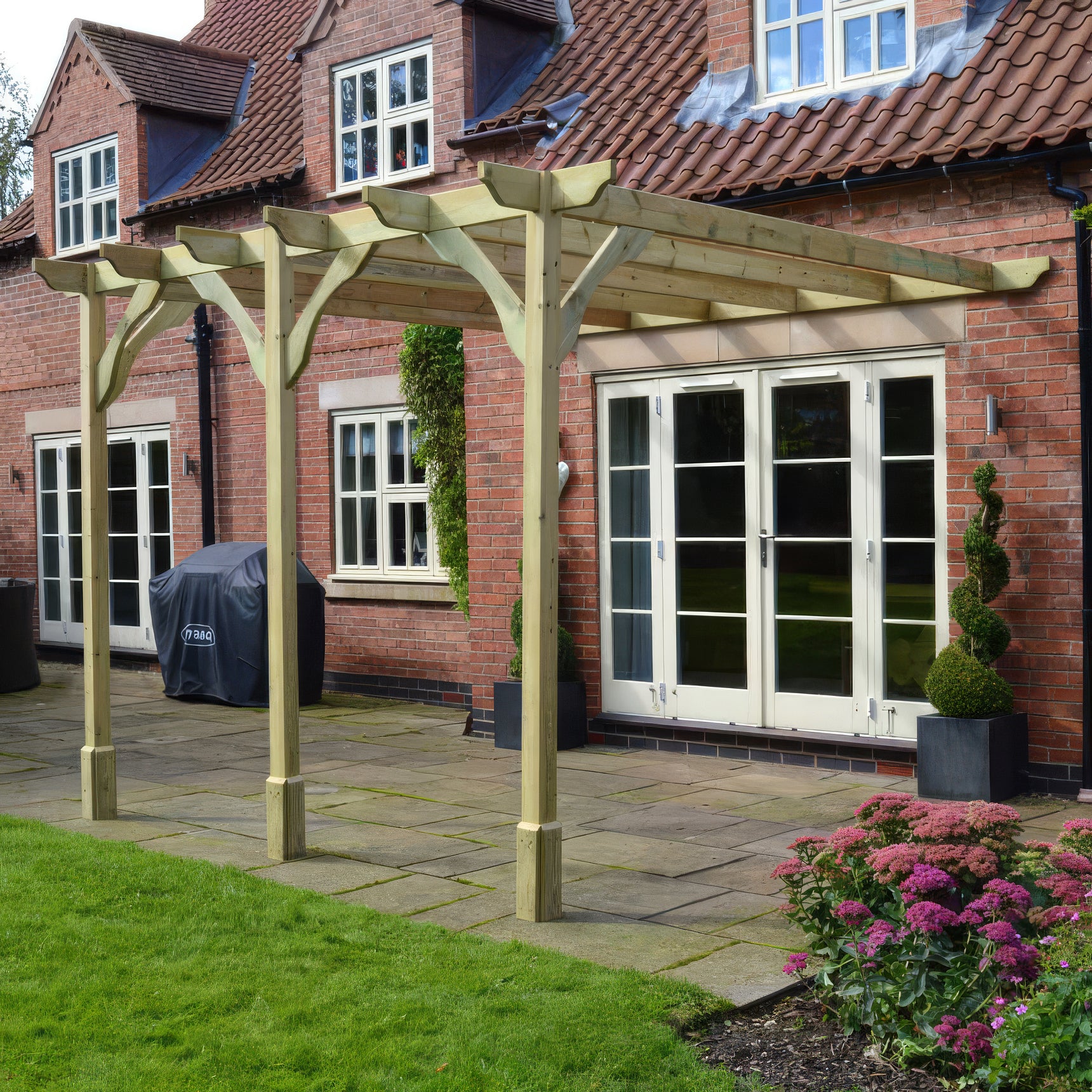 Wall Mounted Premium Pergola - Light Green - 3m Depth x 5.4m Length