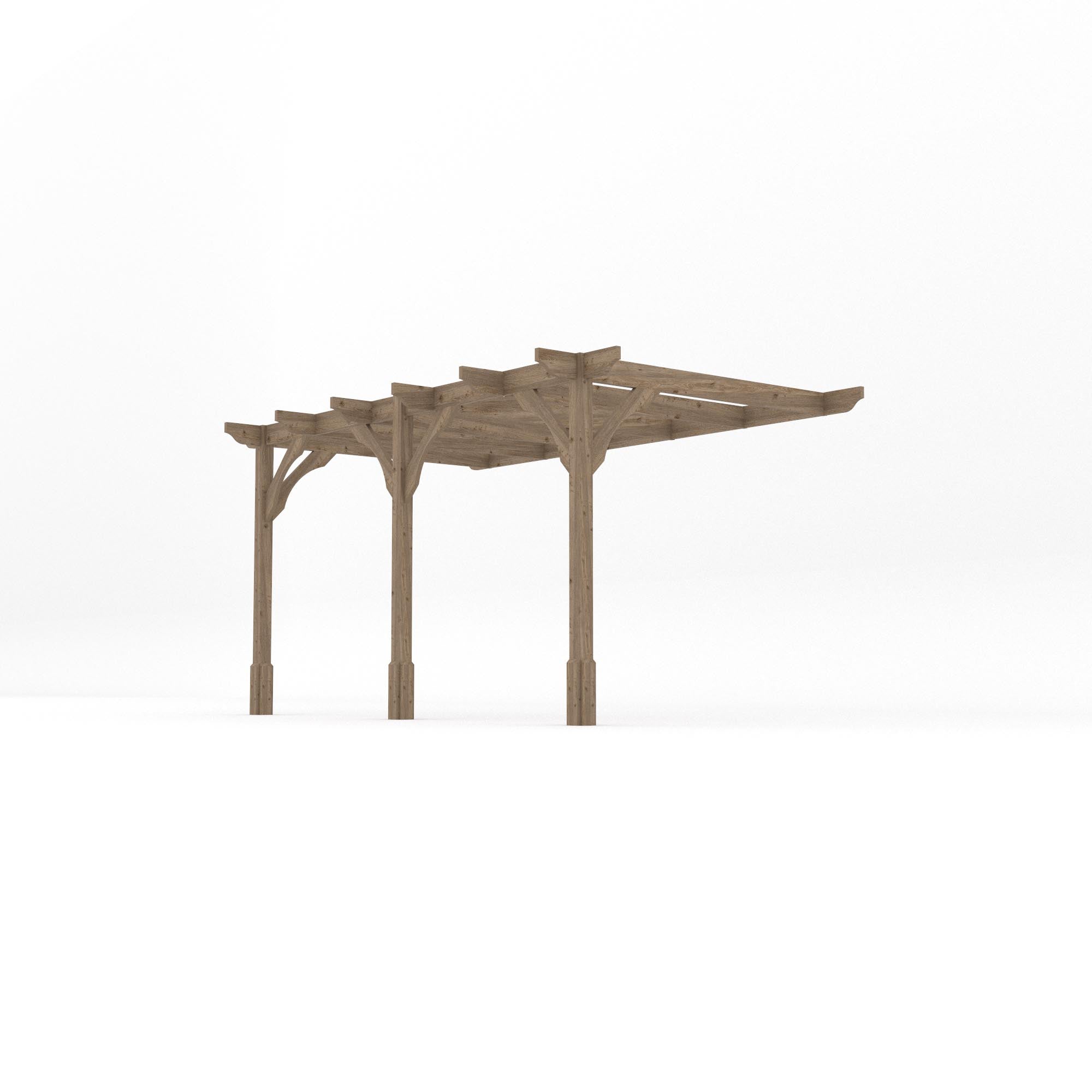 Wall Mounted Premium Pergola - Rustic Brown - 2.4m Depth x 4.2m Length
