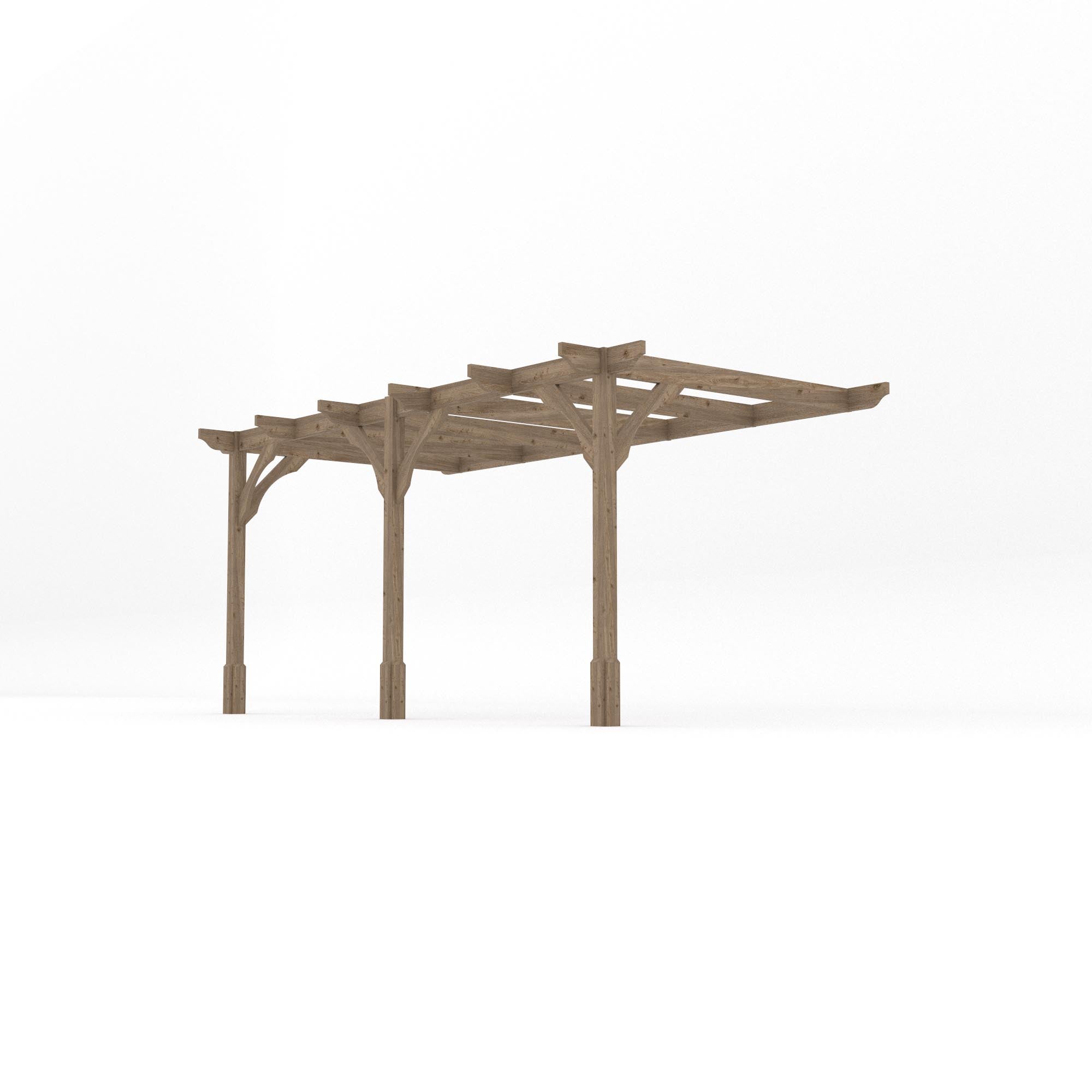 Wall Mounted Premium Pergola - Rustic Brown - 4.2m Depth x 4.8m Length