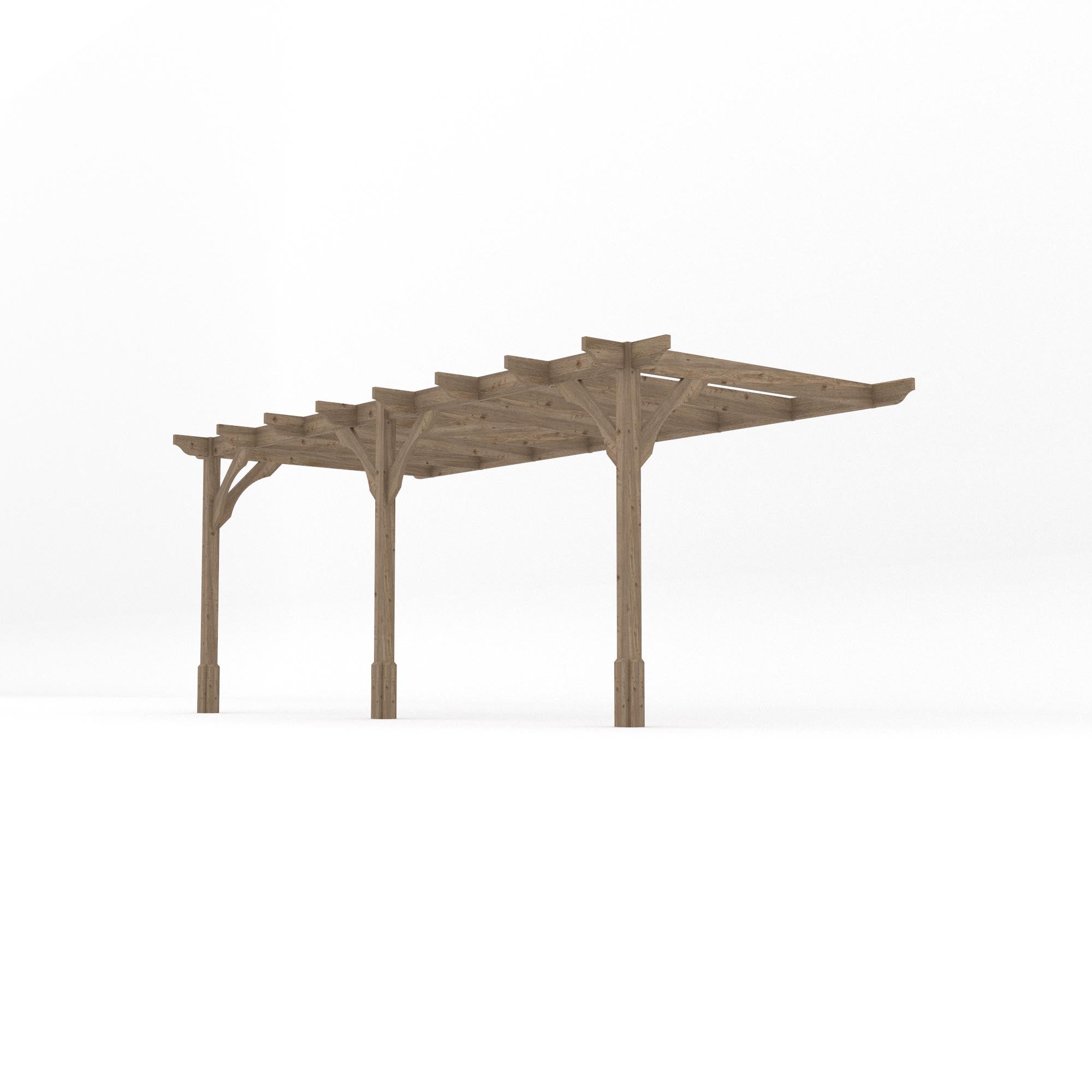 Wall Mounted Premium Pergola - Rustic Brown - 4.8m Depth x 5.4m Length