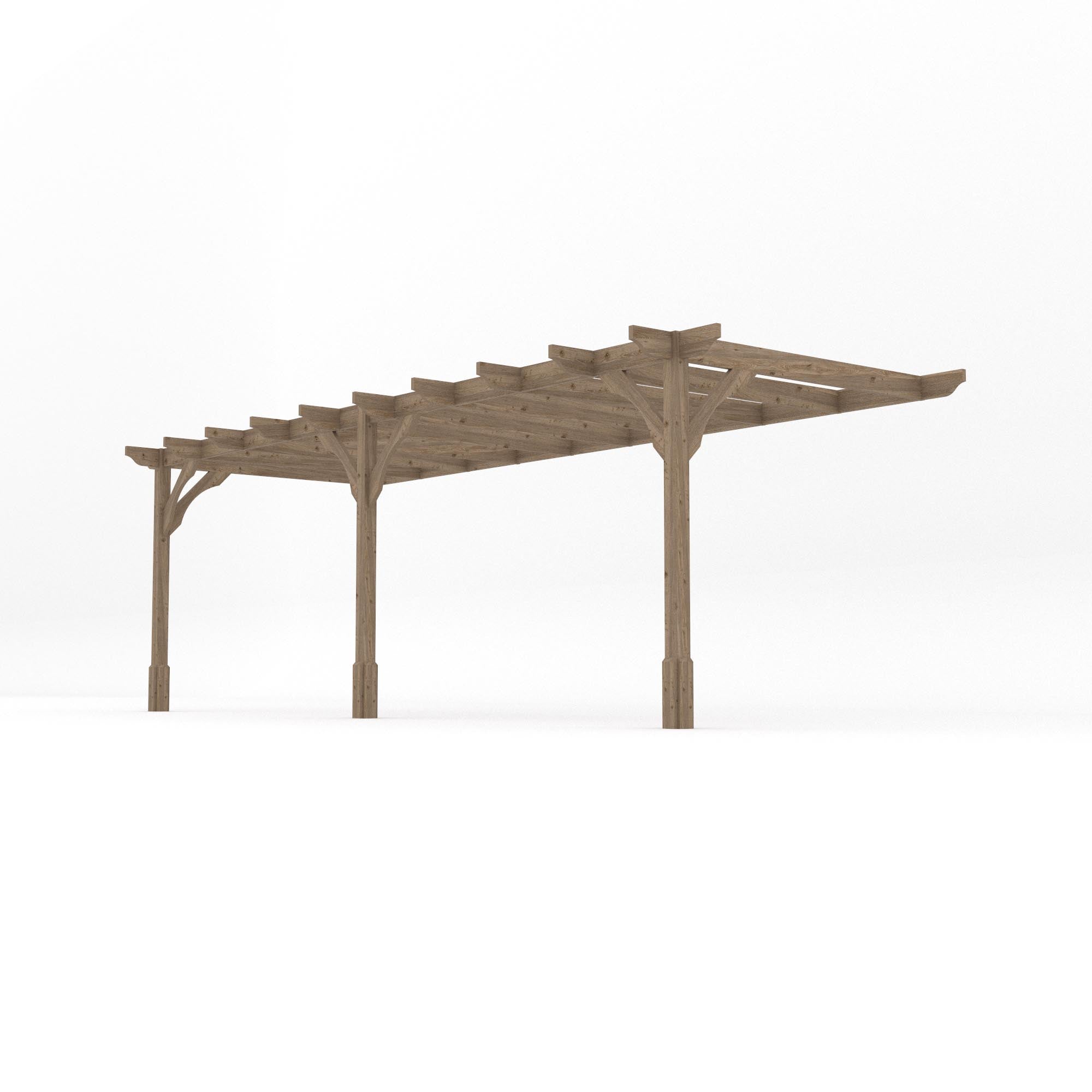 Wall Mounted Premium Pergola - Rustic Brown - 4.8m Depth x 6.6m Length