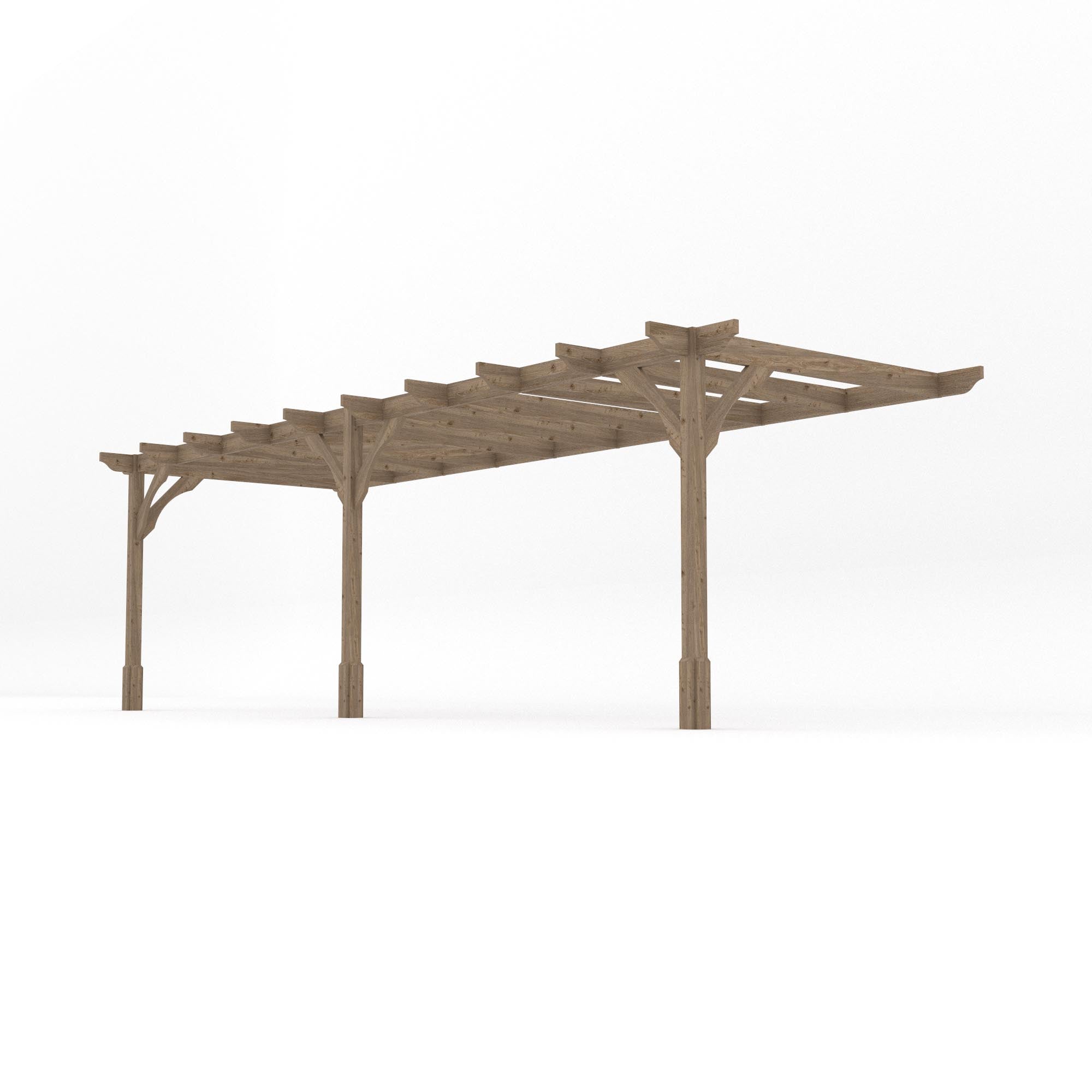 Wall Mounted Premium Pergola - Rustic Brown - 4.8m Depth x 7.2m Length