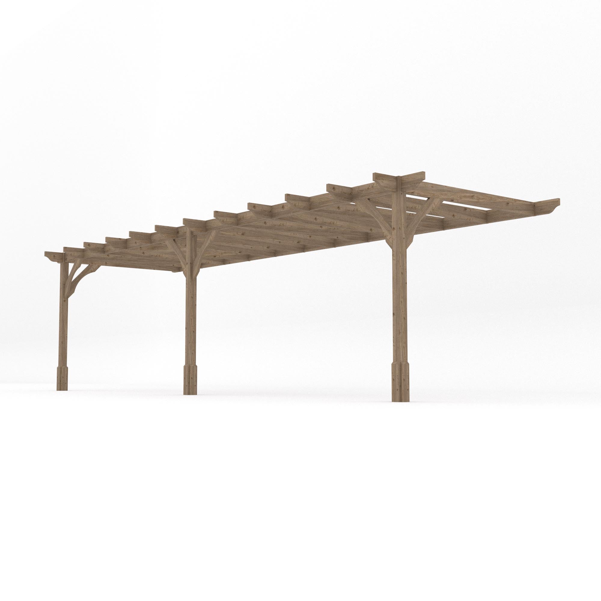 Wall Mounted Premium Pergola - Rustic Brown - 4.2m Depth x 7.8m Length
