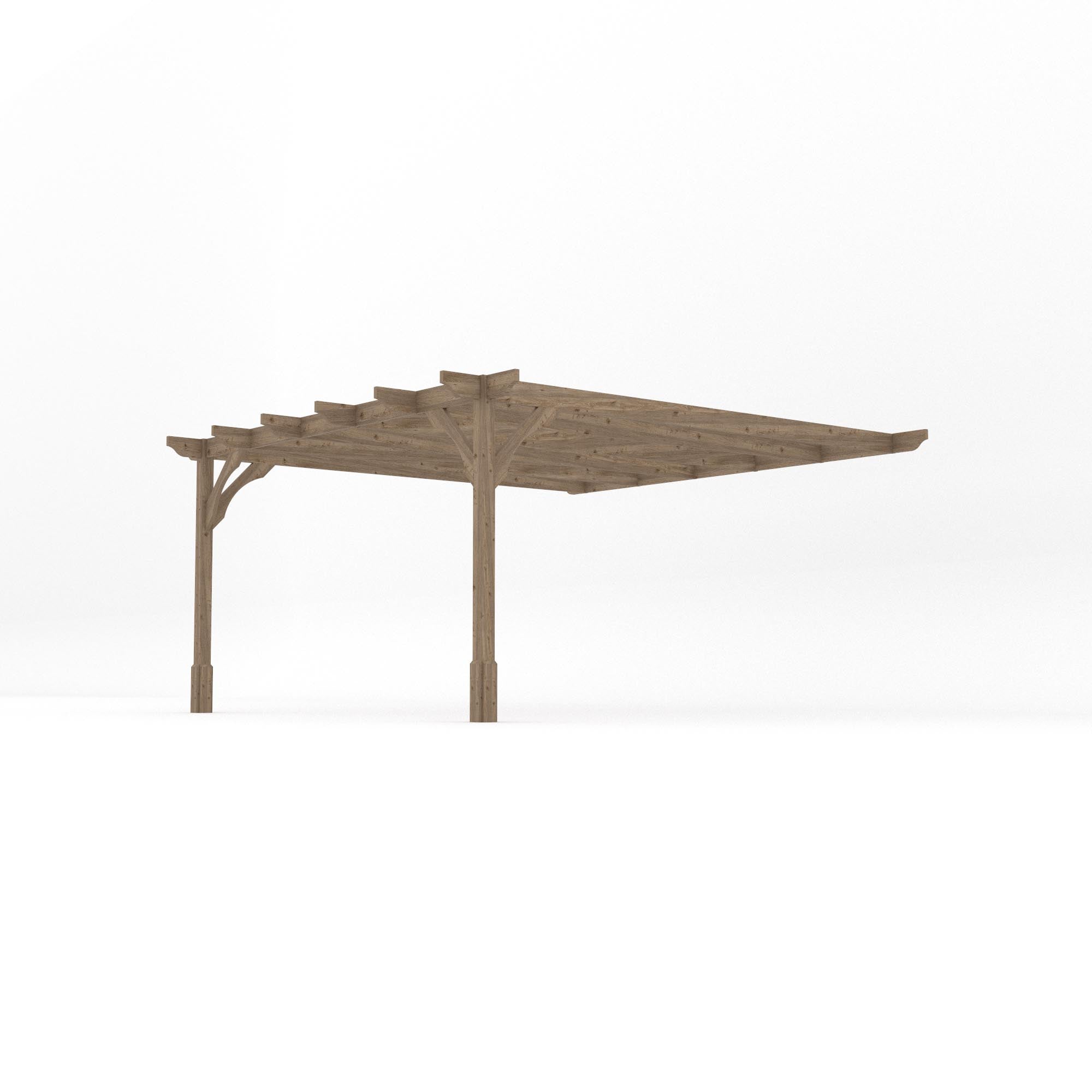 Wall Mounted Premium Pergola - Rustic Brown - 4.2m Depth x 4.2m Length - Clearance Grade