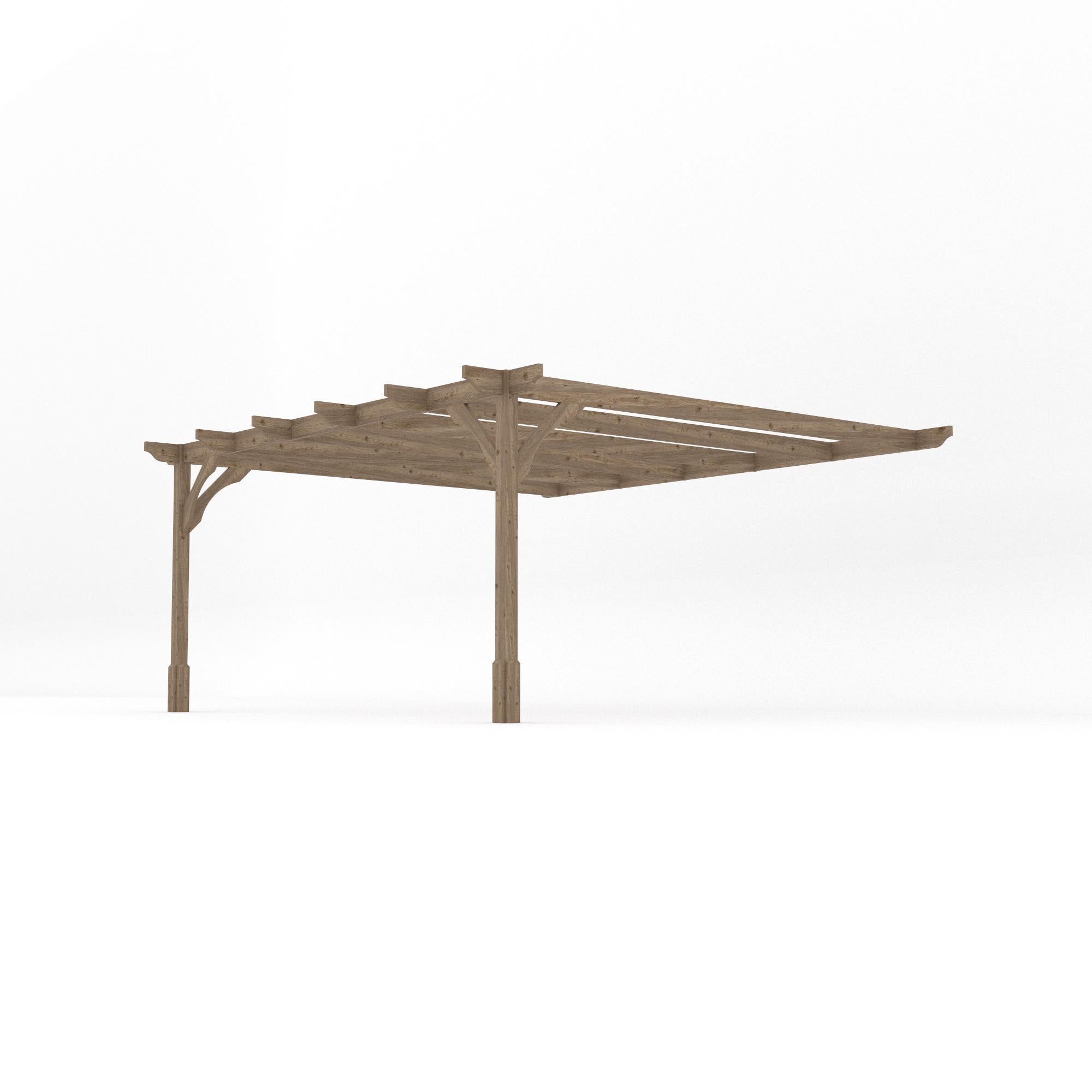 Wall Mounted Premium Pergola - Rustic Brown - 4.8m Depth x 4.8m Length - Clearance Grade