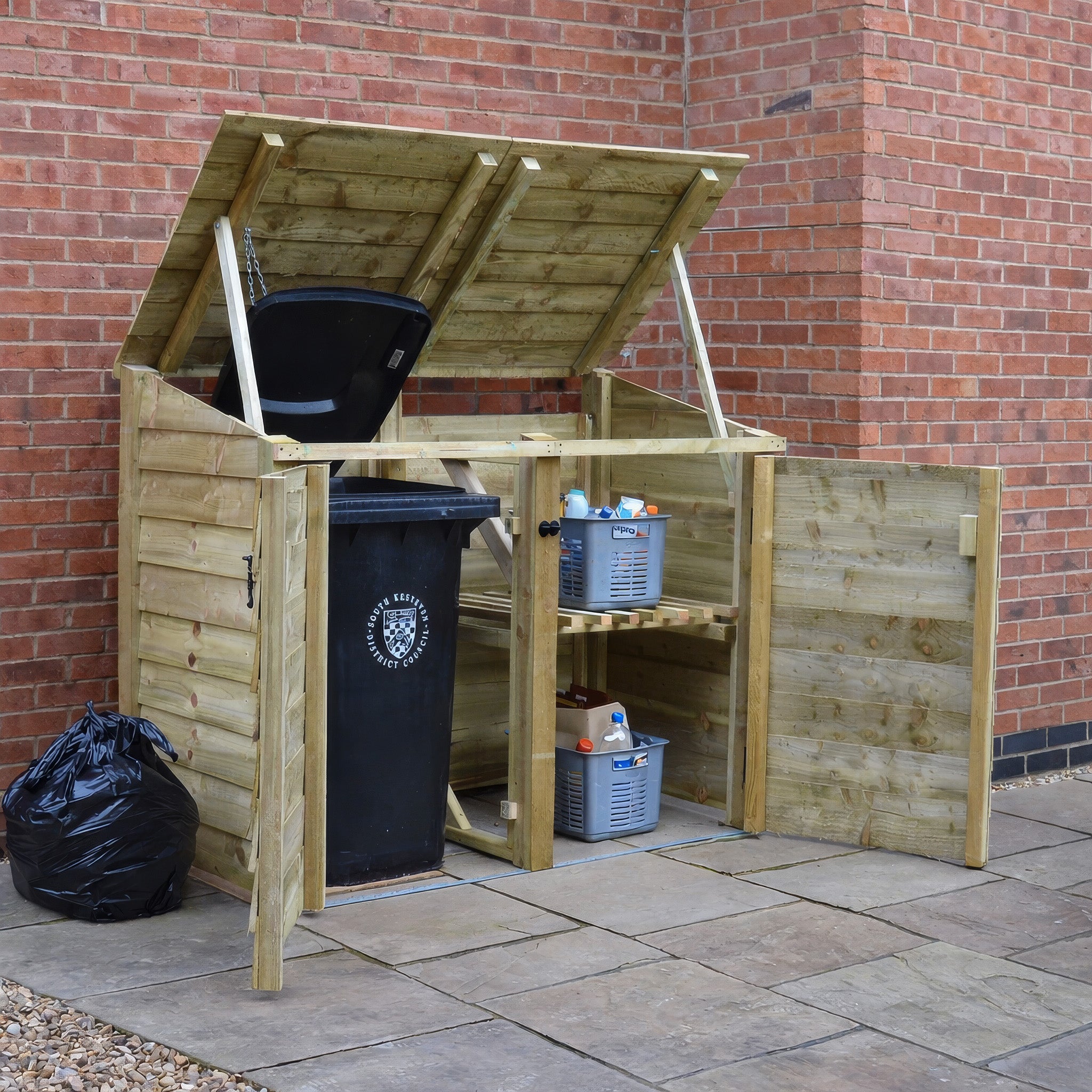 Morcott Single Wheelie Bin with Recycling Store - Light Green