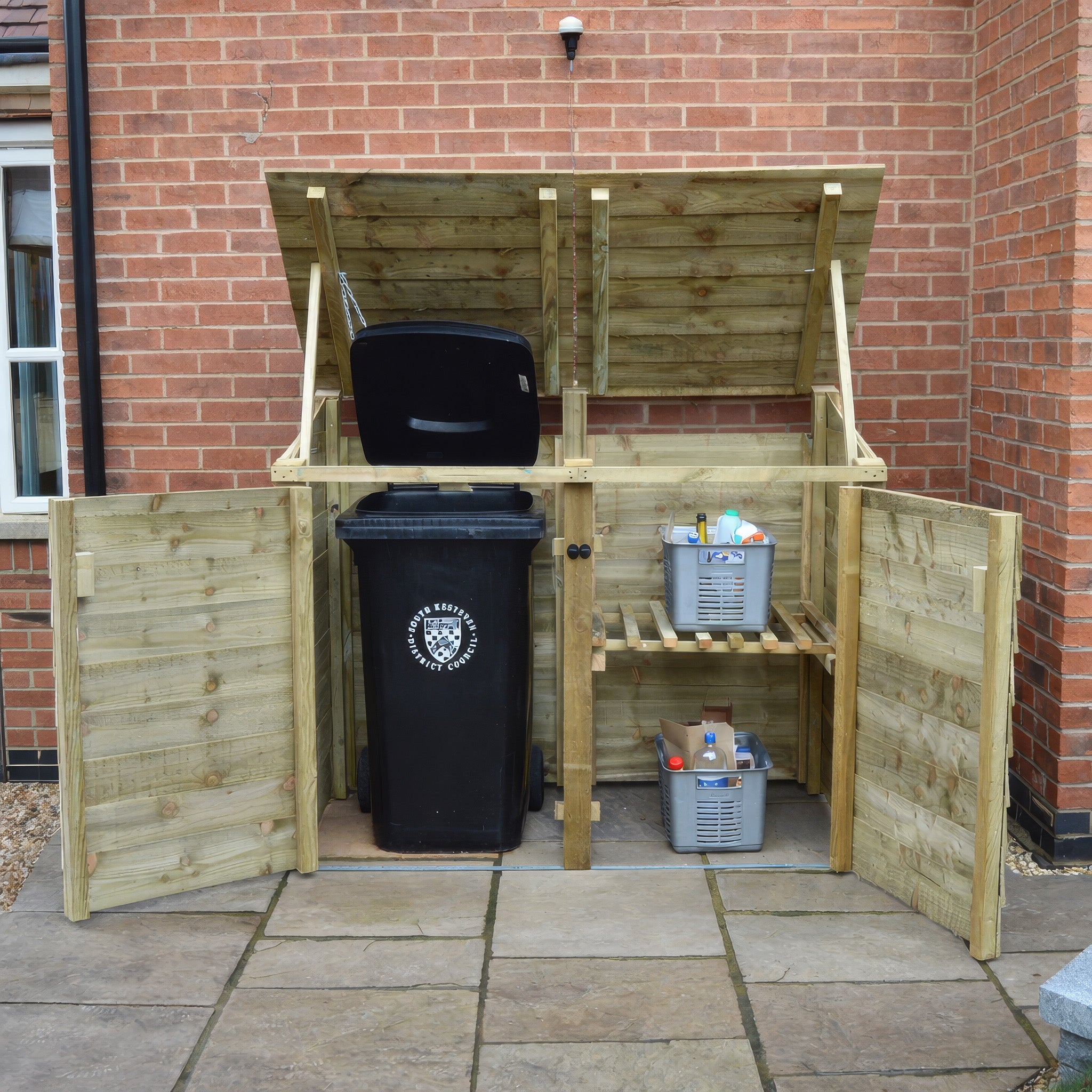 Morcott Single Wheelie Bin with Recycling Store - Light Green