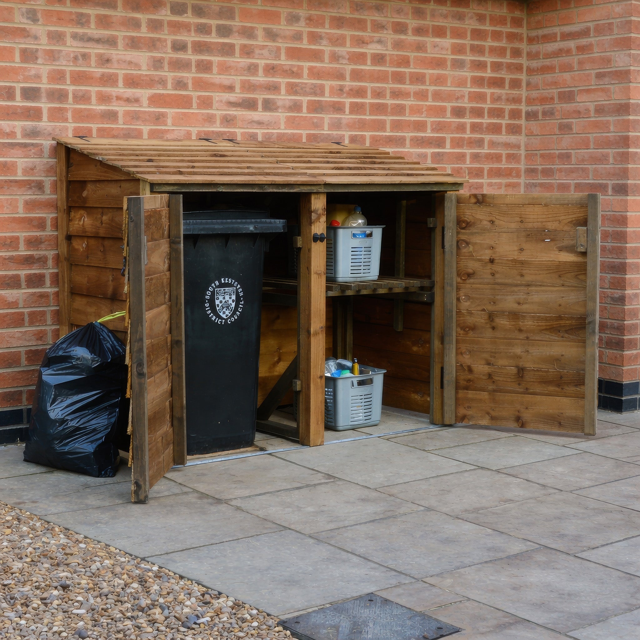 Morcott Single Wheelie Bin with Recycling Store - Rustic Brown