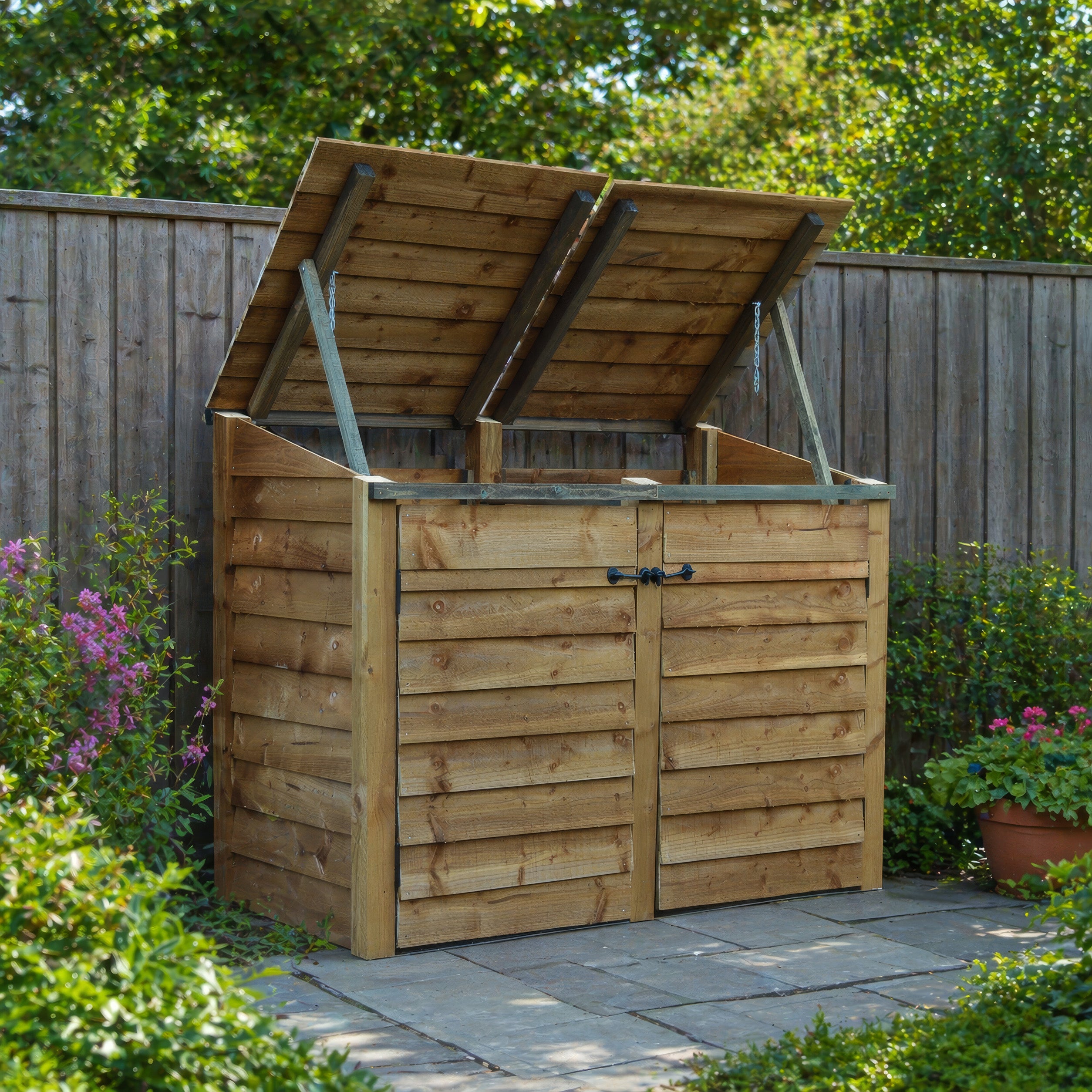 Morcott Single Wheelie Bin with Recycling Store - Rustic Brown