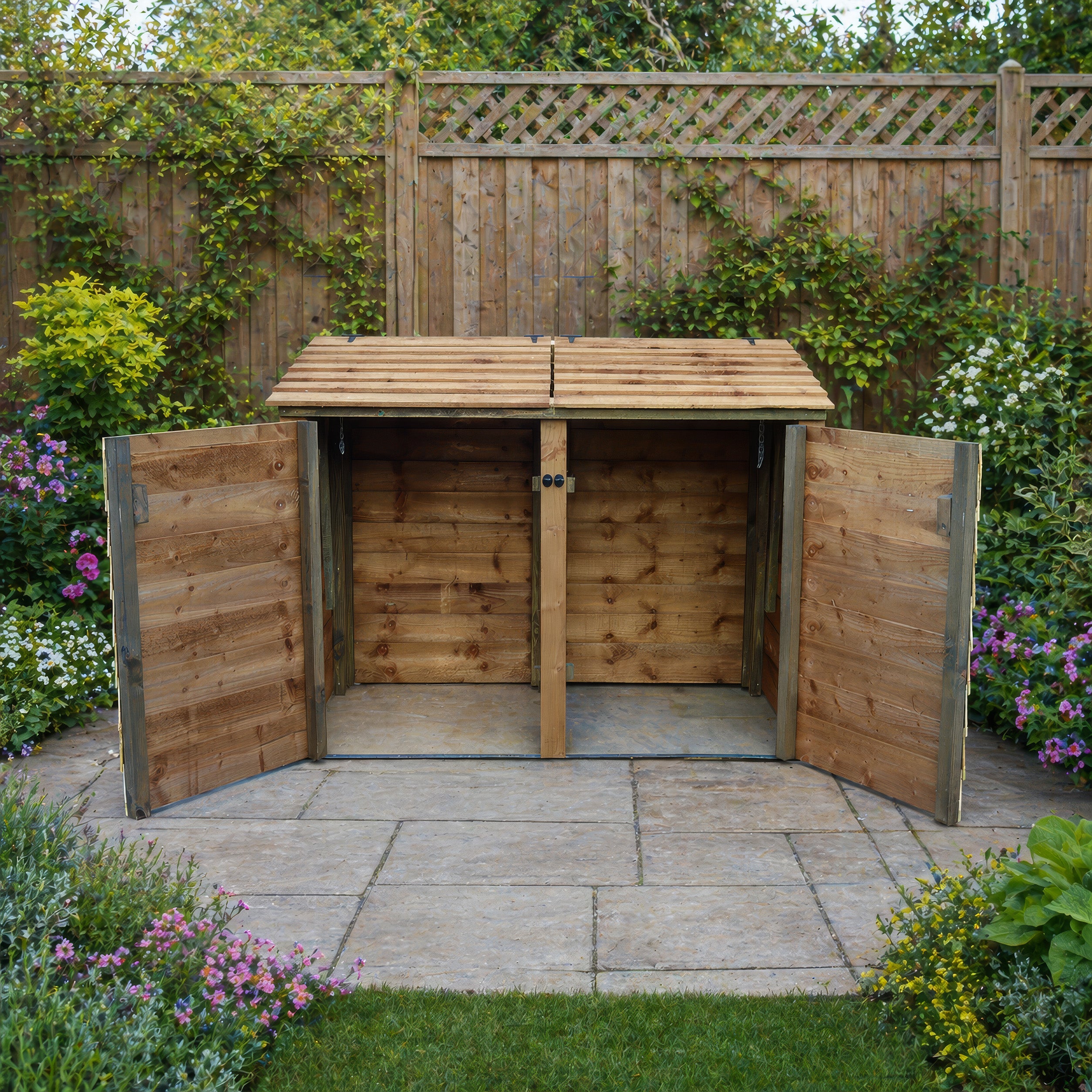 Morcott Single Wheelie Bin with Recycling Store - Rustic Brown
