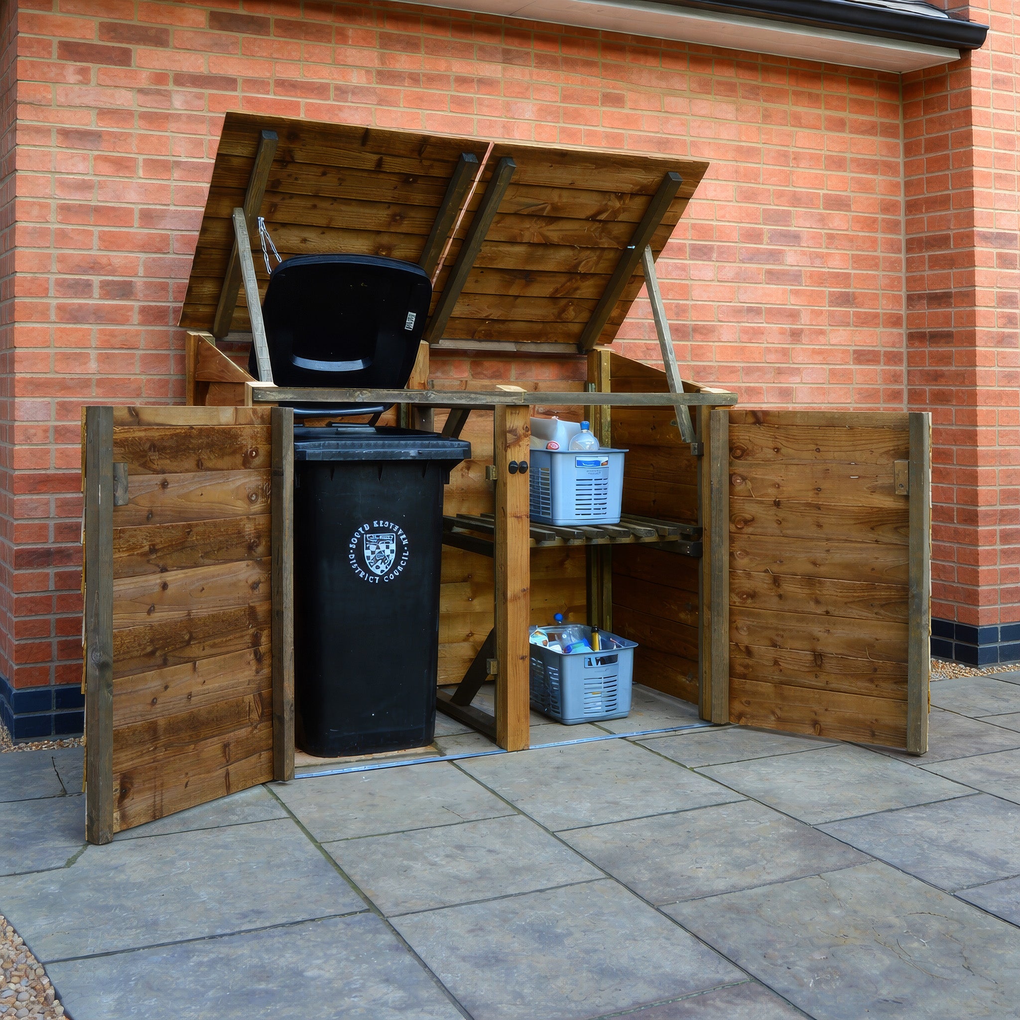 Morcott Single Wheelie Bin with Recycling Store - Rustic Brown