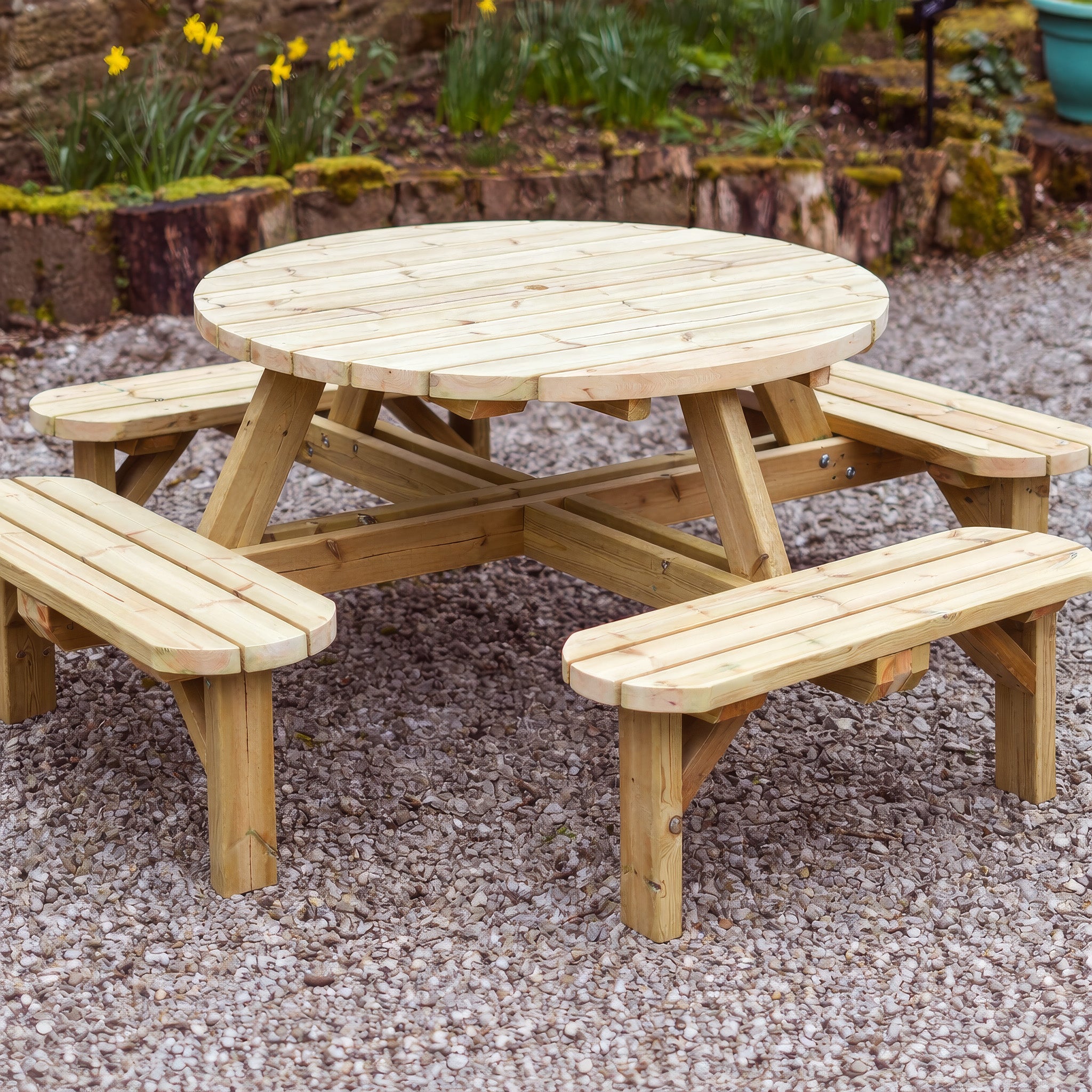 Whitwell 8-Seater Round Picnic Table - Light Green - 6.5ft Width x 6.5ft Length
