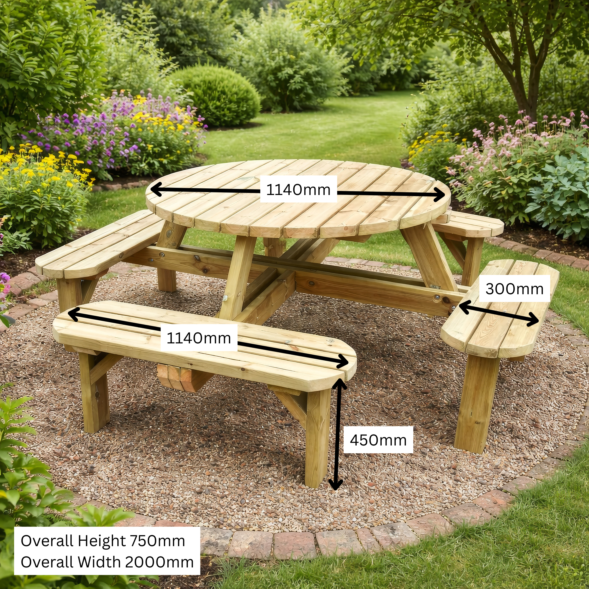 Whitwell 8-Seater Round Picnic Table - Light Green - 6.5ft Width x 6.5ft Length