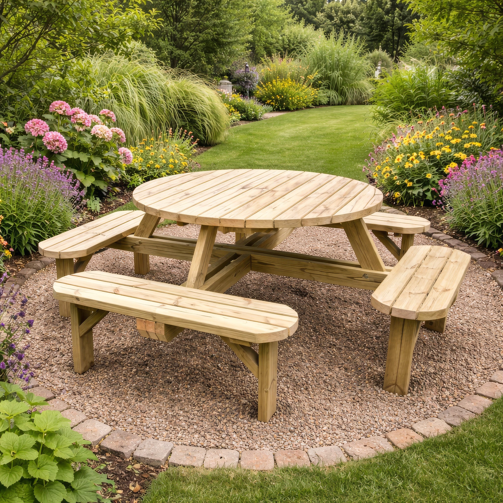 Whitwell 8-Seater Round Picnic Table - Light Green - 6.5ft Width x 6.5ft Length