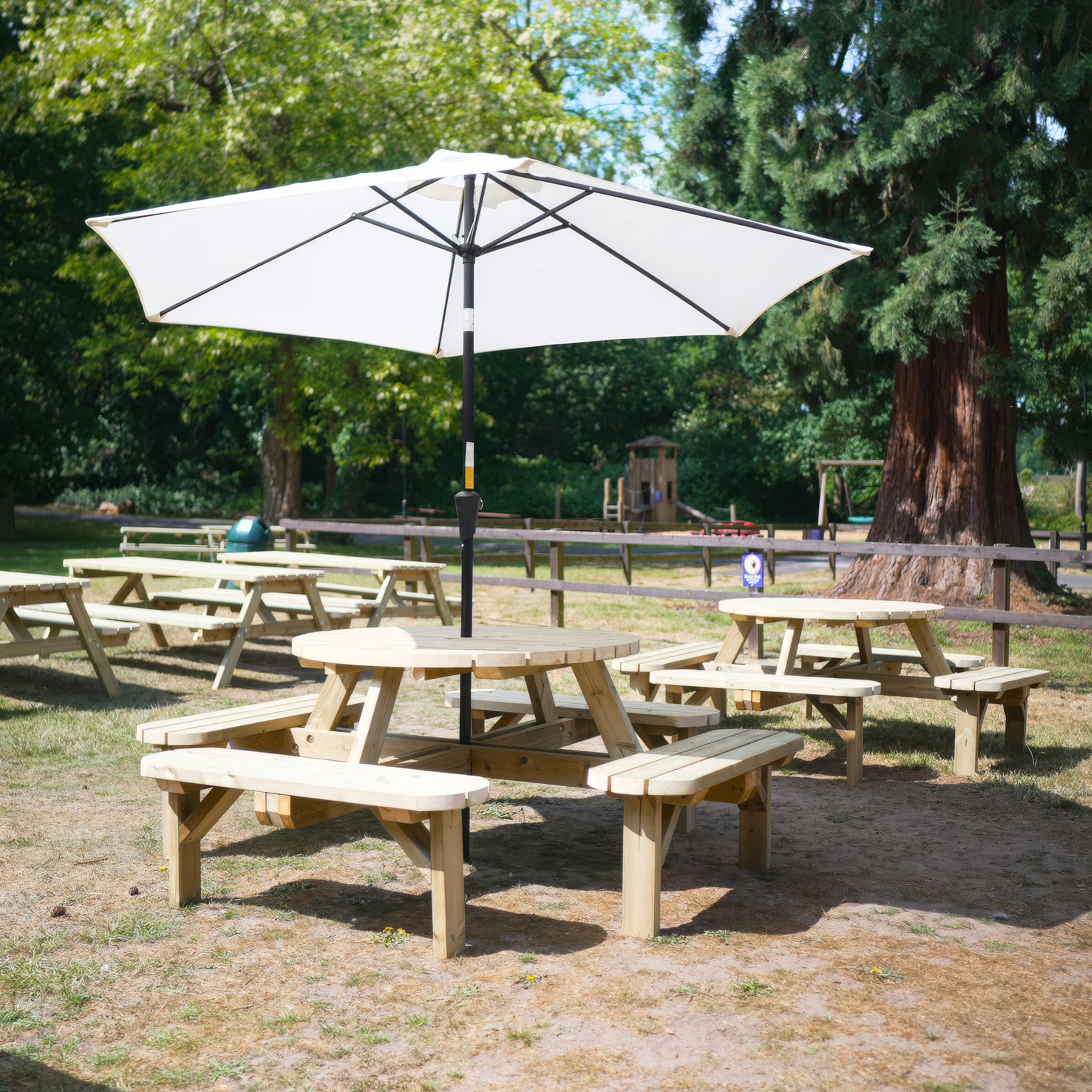 Whitwell 8-Seater Round Picnic Table - Light Green - 6.5ft Width x 6.5ft Length