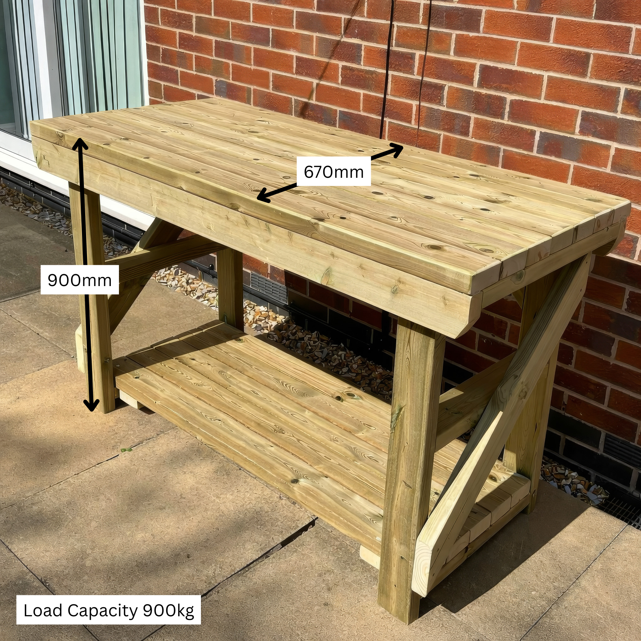 Wooden Workbench - Light Green - 2.2ft Width x 7ft Length