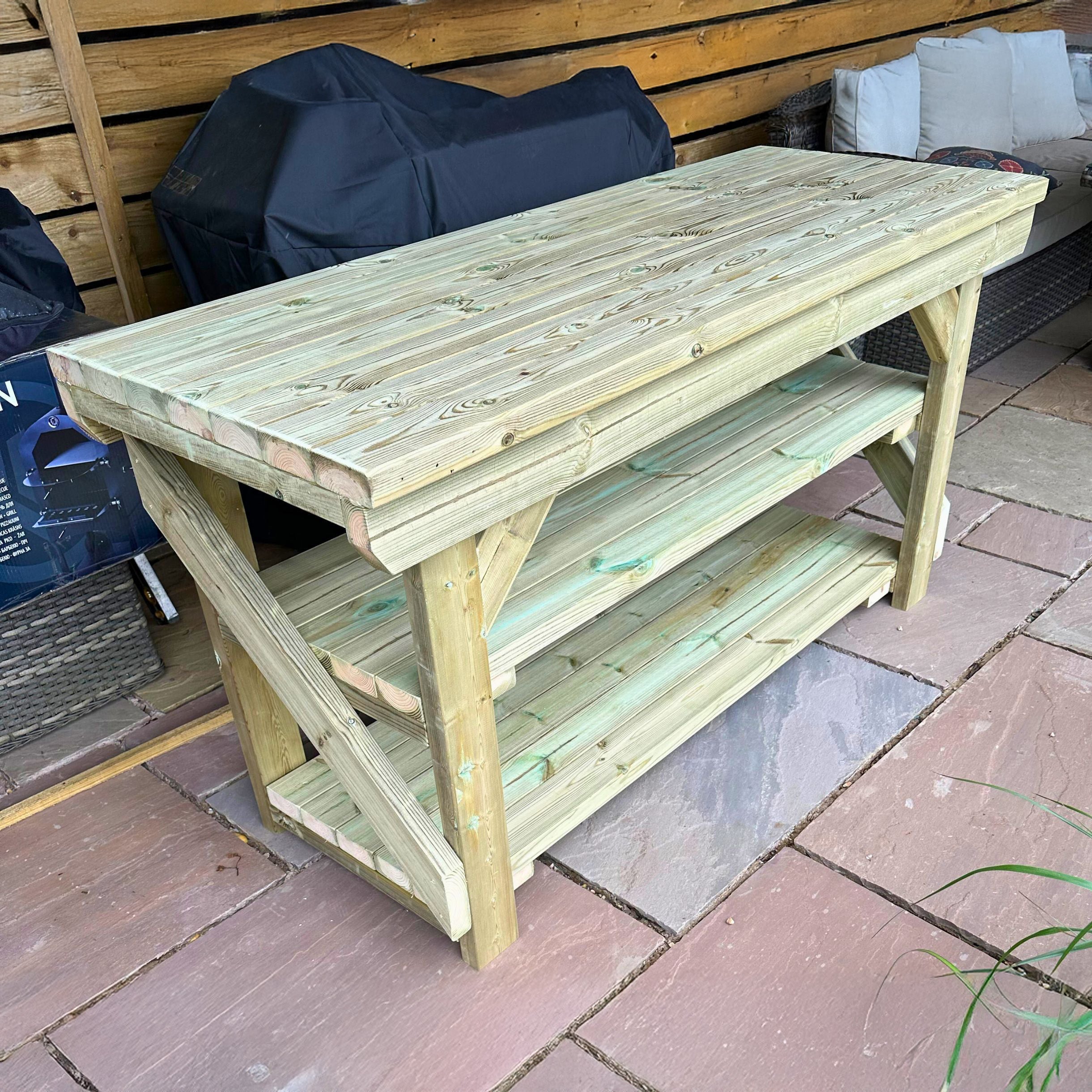 Wooden Workbench - Light Green - 2.2ft Width x 7ft Length