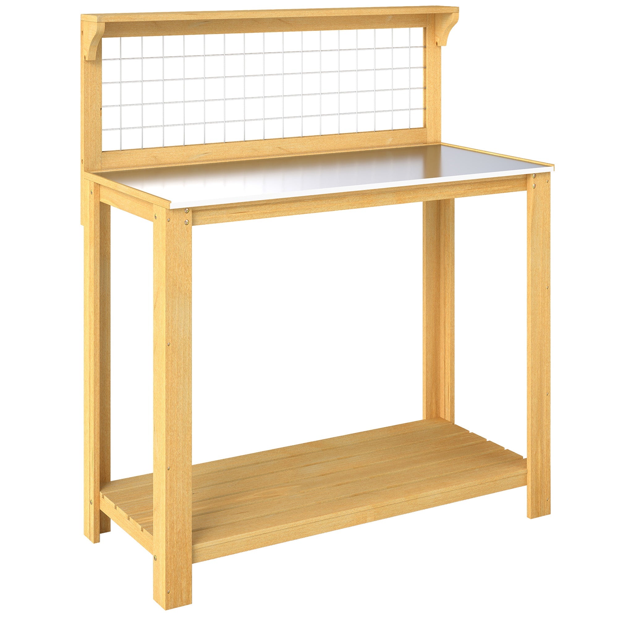 Outsunny Outdoor Wooden Workbench Potting Bench - Aluminium Worktop